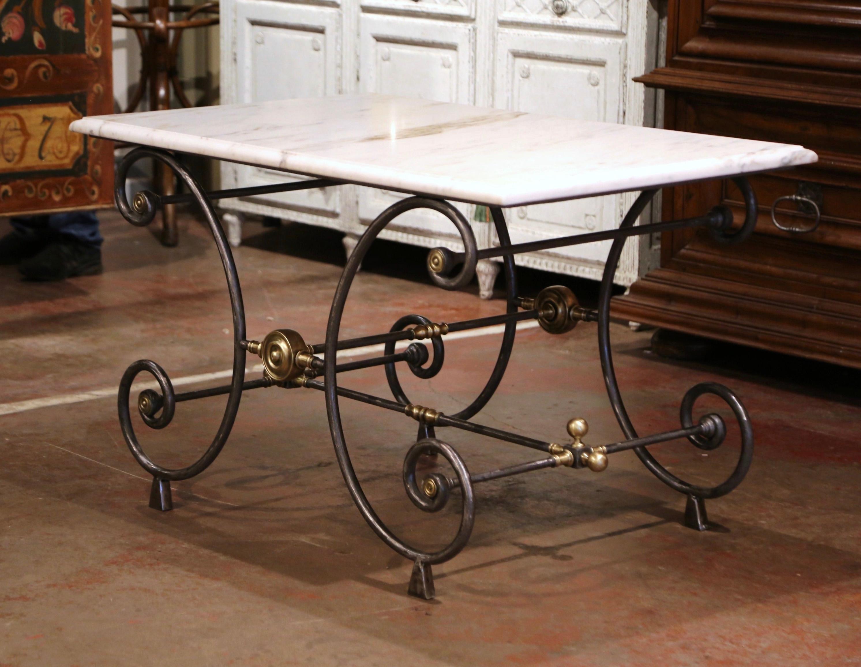 19th Century French Polished Iron and Bronze Pastry Table with Marble Top 1