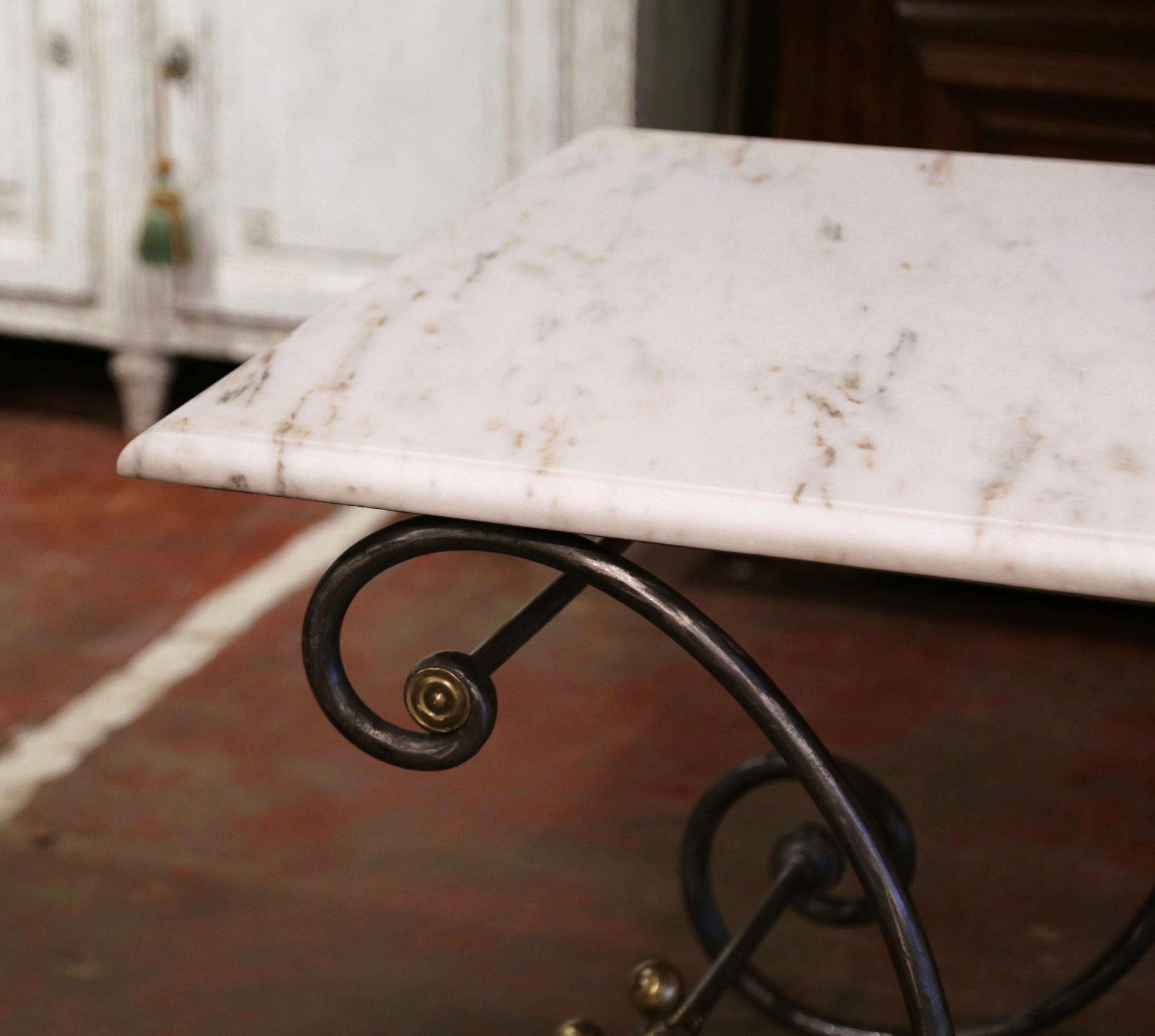 19th Century French Polished Iron and Bronze Pastry Table with Marble Top 3