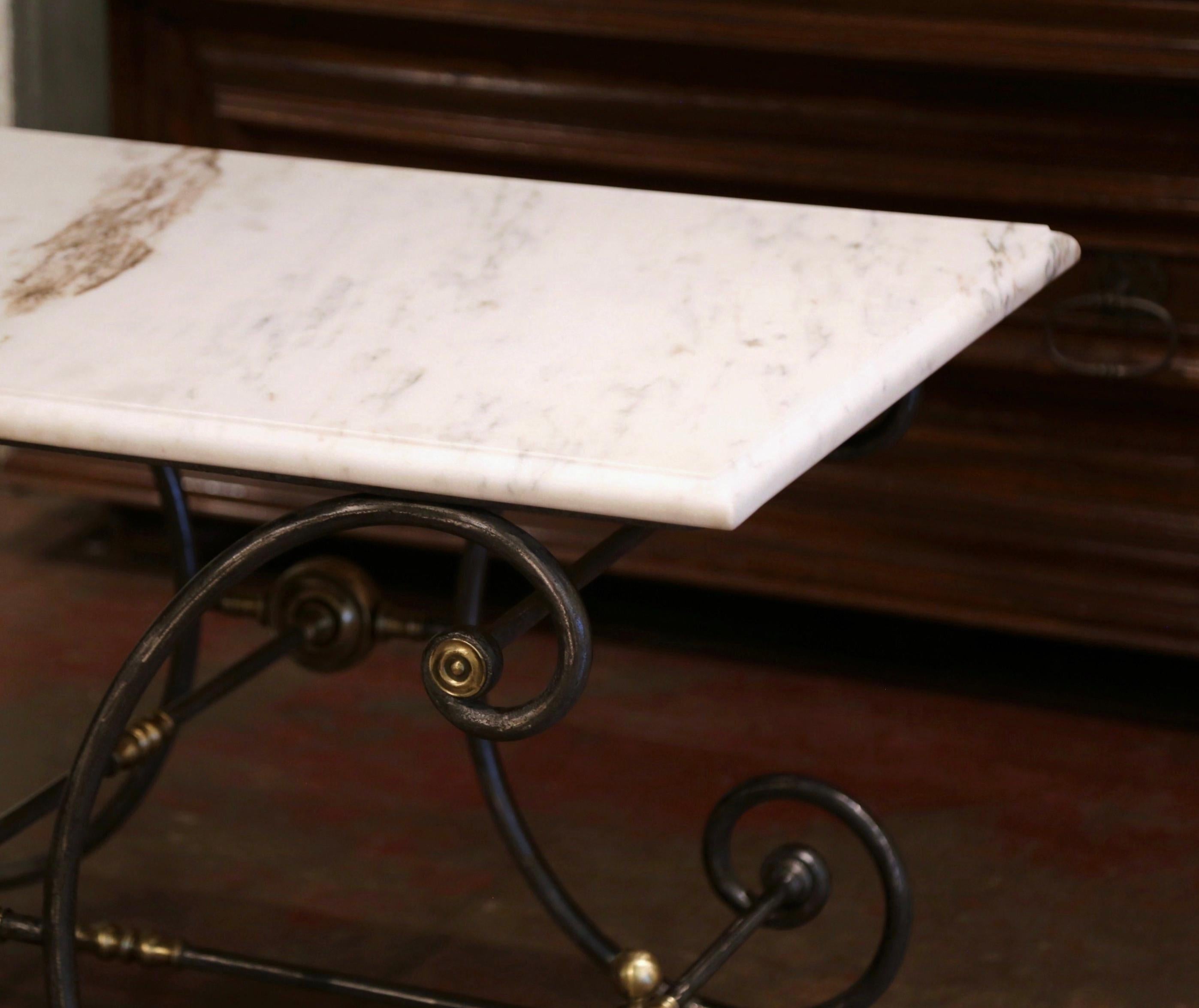 19th Century French Polished Iron and Bronze Pastry Table with Marble Top 4