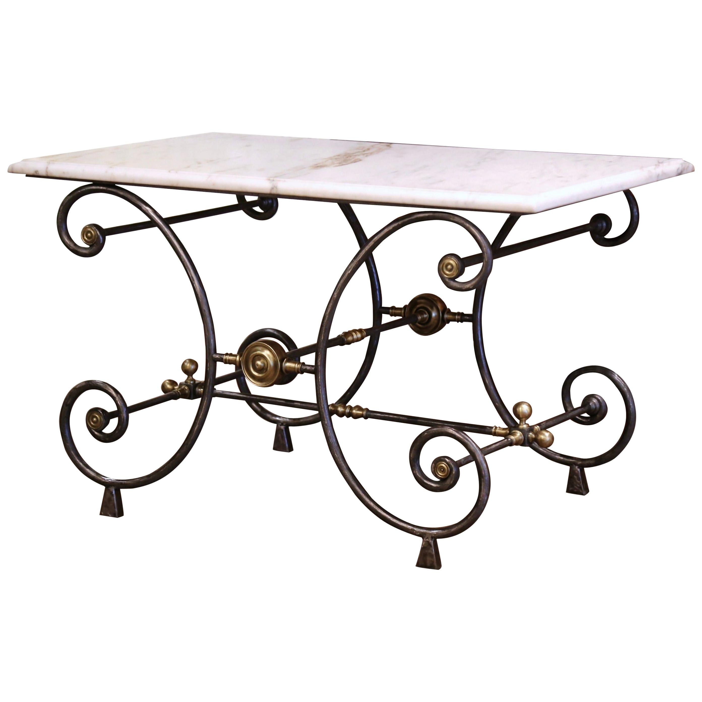 19th Century French Polished Iron and Bronze Pastry Table with Marble Top