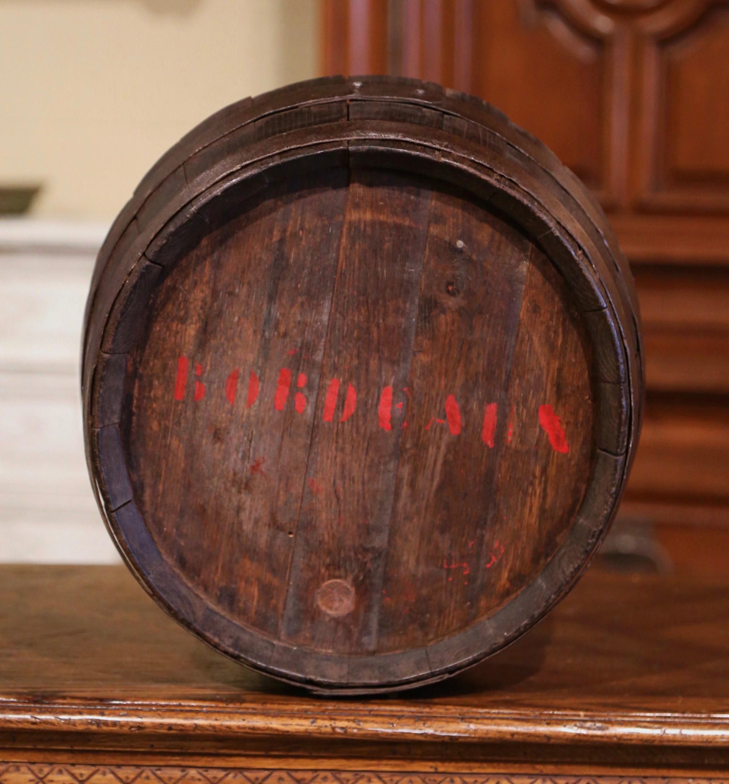 Hand-Crafted 19th Century French Polished Iron and Oak Decorative Wine Barrel Top For Sale
