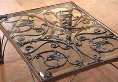 19th Century French Polished Iron Balcony Coffee Table with Beveled Glass Top
