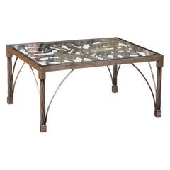 19th Century French Polished Iron Balcony Coffee Table with Beveled Glass Top