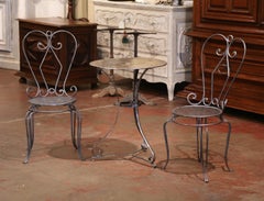 19th Century French Polished Iron Pedestal Table and Two Matching Chairs