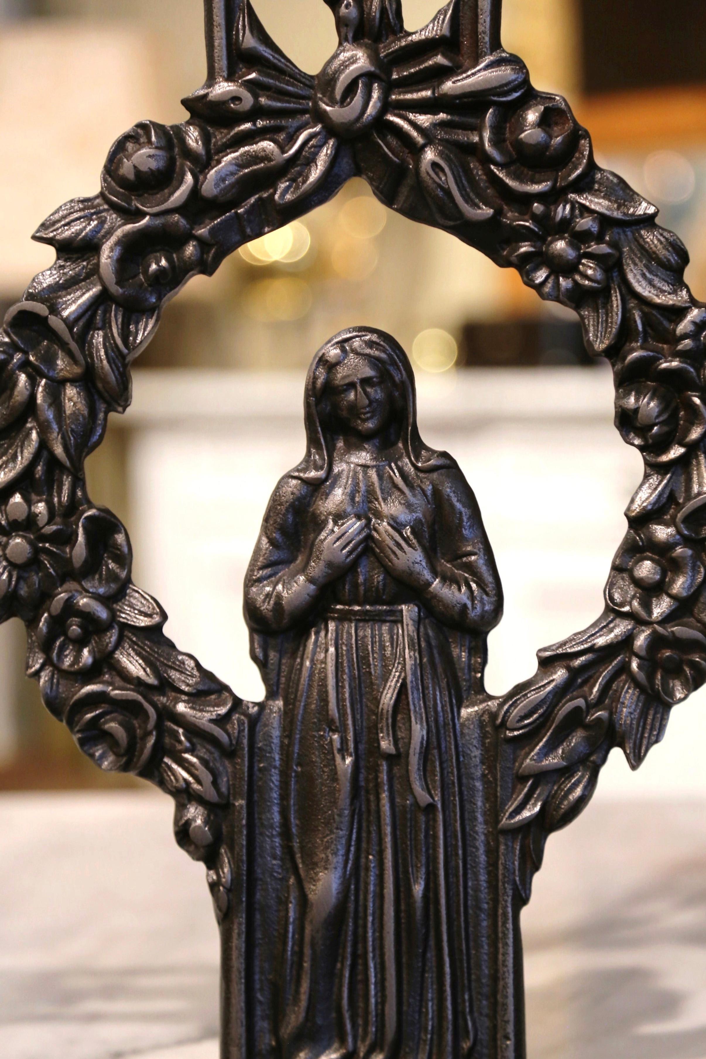 19th Century French Polished Iron Virgin Mary Garden Statue Signed A. Corneau For Sale 1