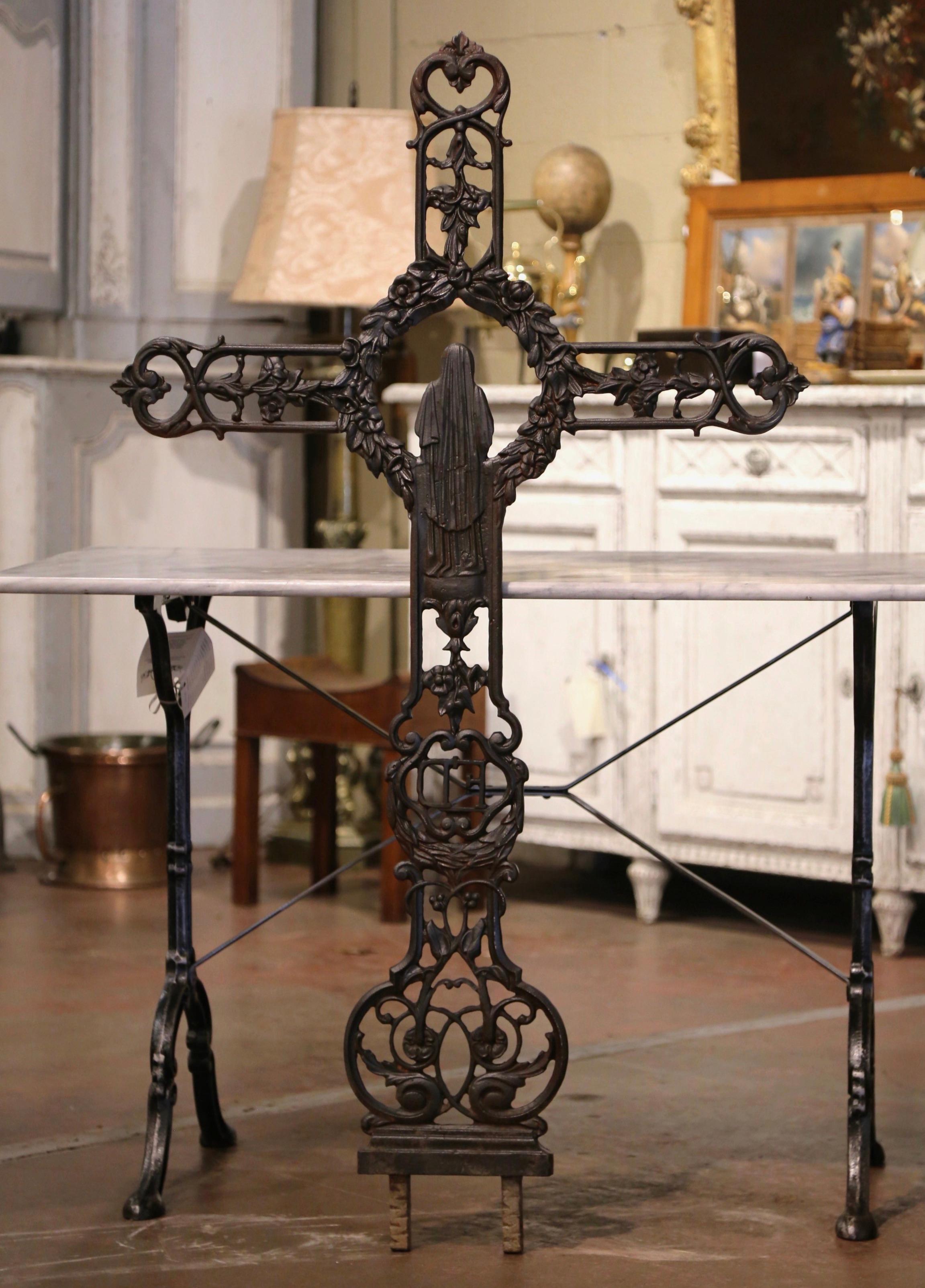 19th Century French Polished Iron Virgin Mary Garden Statue Signed A. Corneau 3