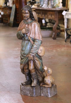 19th Century French Polychrome Carved Wood Statue of Saint Roch