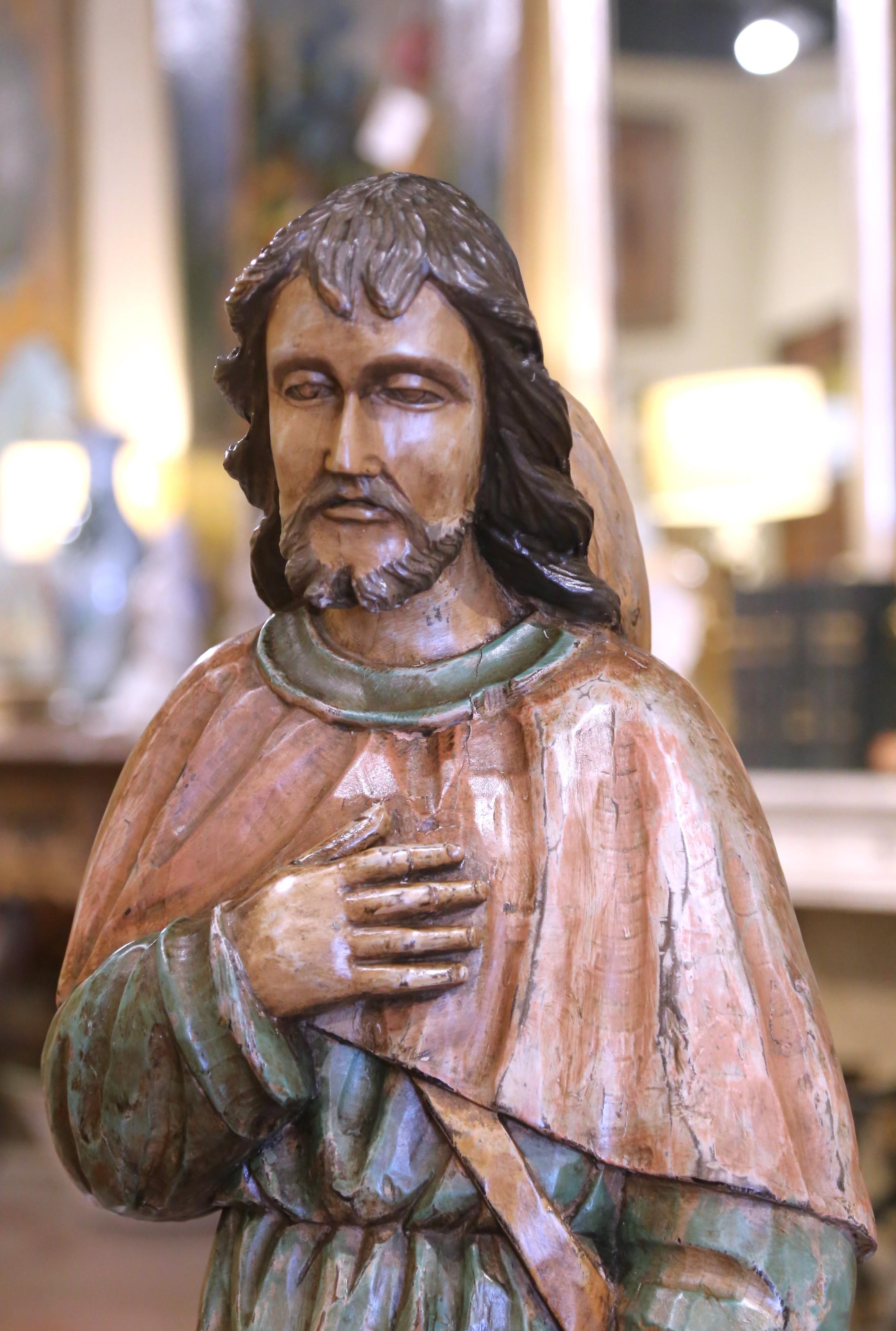 Estatua francesa del siglo XIX de San Roque tallada en madera policromada Francés en venta