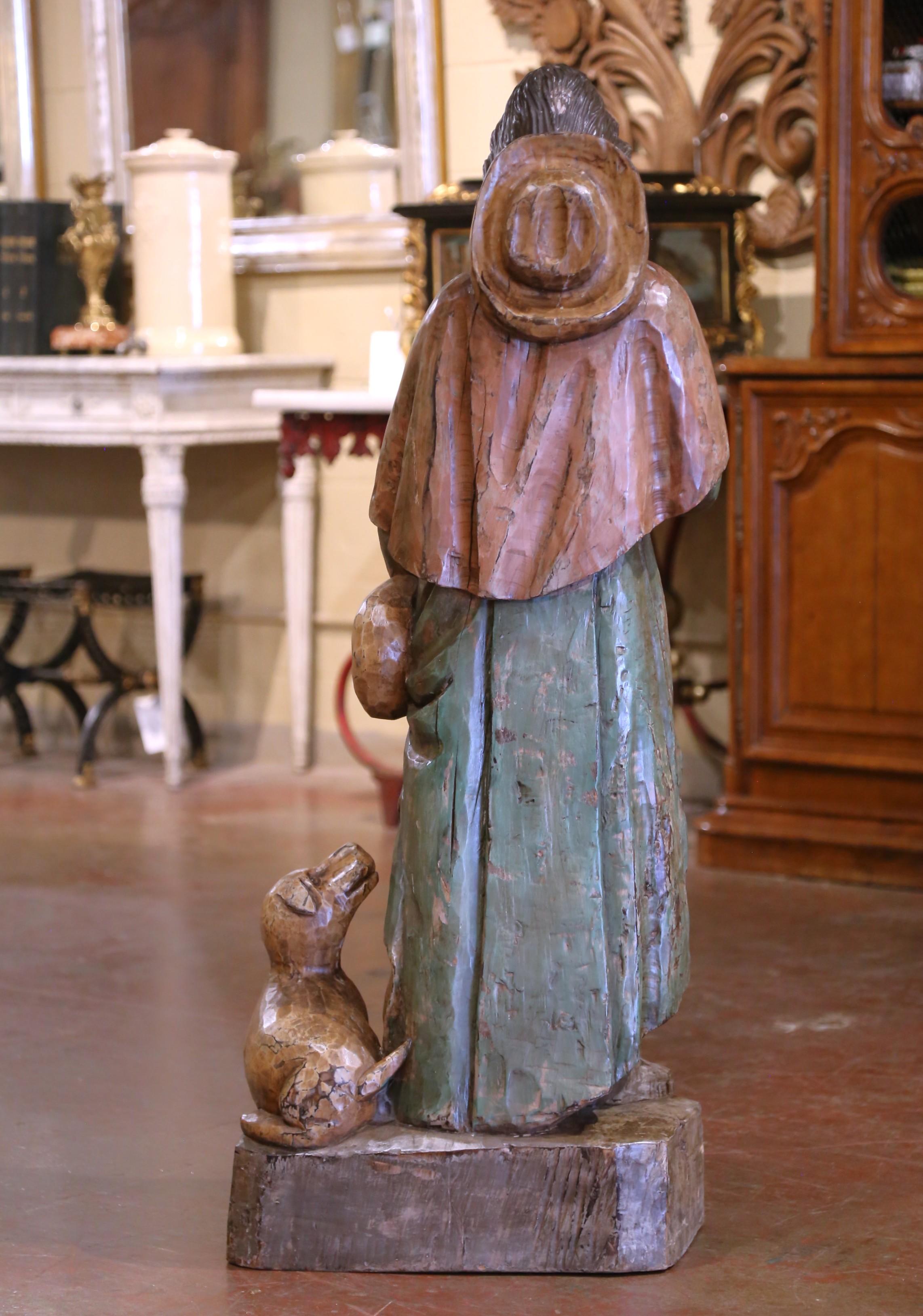 Estatua francesa del siglo XIX de San Roque tallada en madera policromada en venta 1