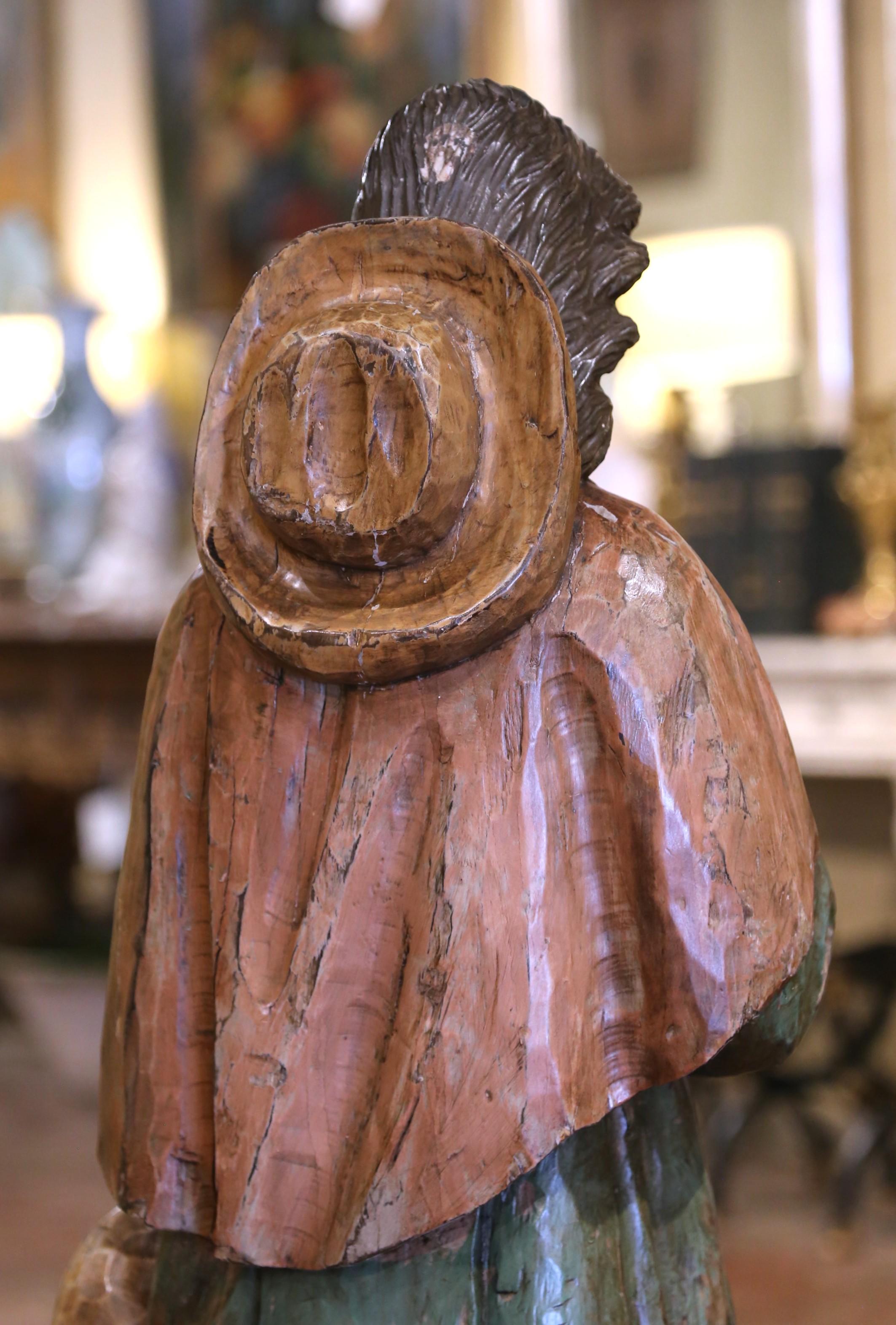 Estatua francesa del siglo XIX de San Roque tallada en madera policromada en venta 2