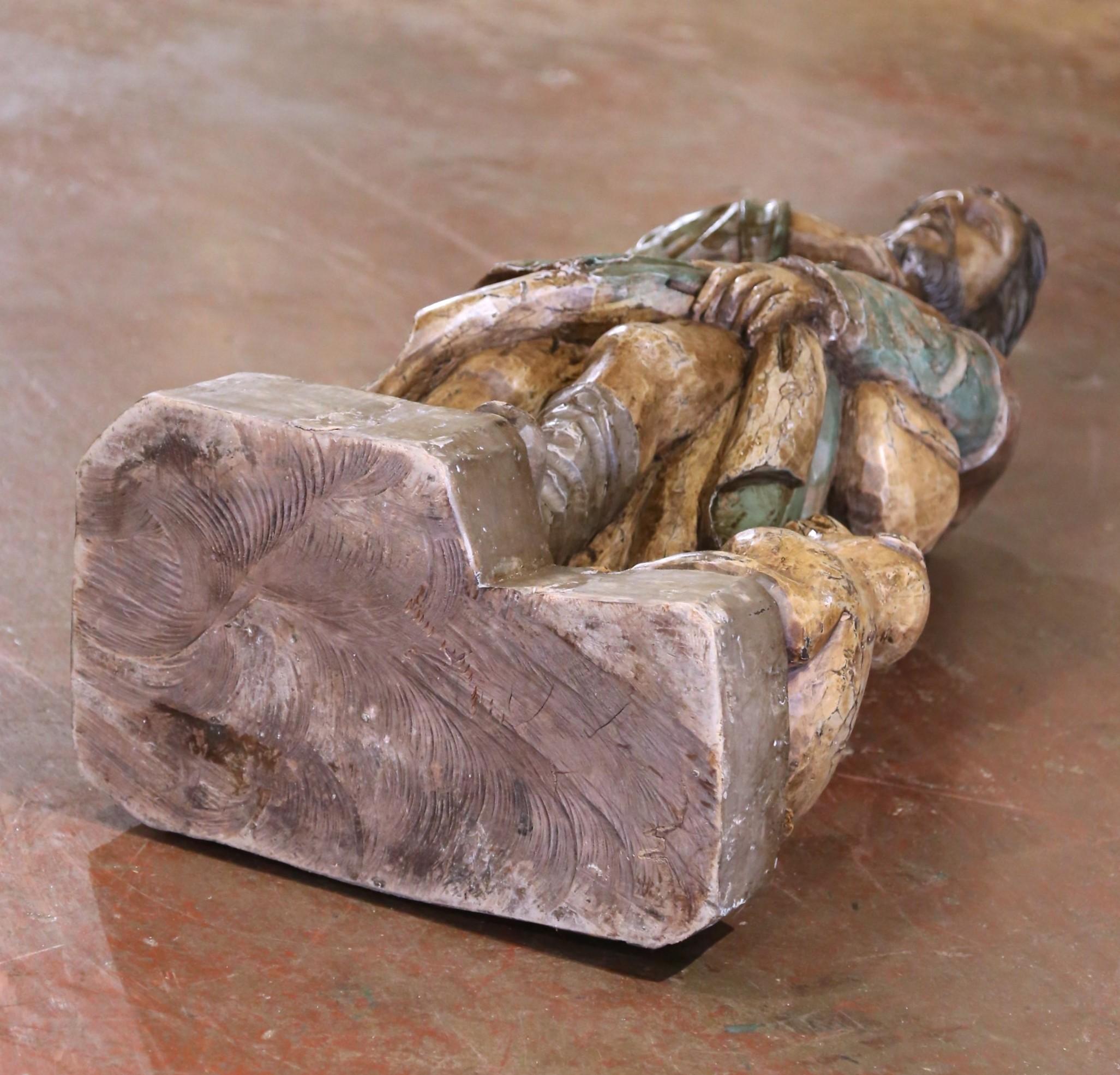 Estatua francesa del siglo XIX de San Roque tallada en madera policromada en venta 3