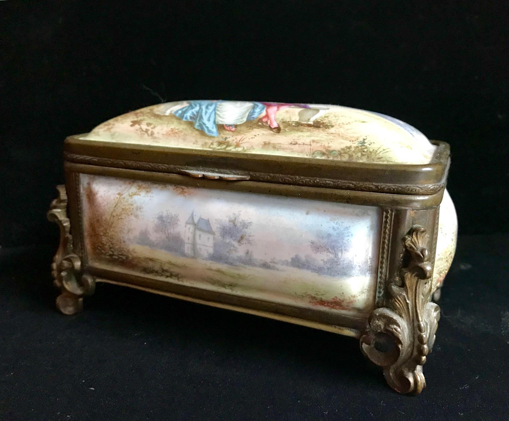 19th Century French Polychrome Enamel and Bronze Jewelry Box Casket For Sale 7
