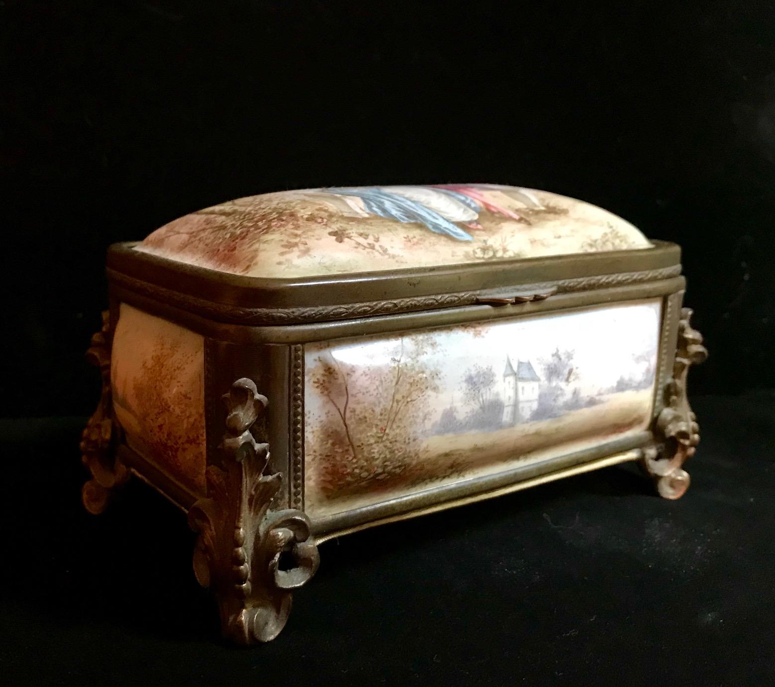 19th Century French Polychrome Enamel and Bronze Jewelry Box Casket For Sale 8
