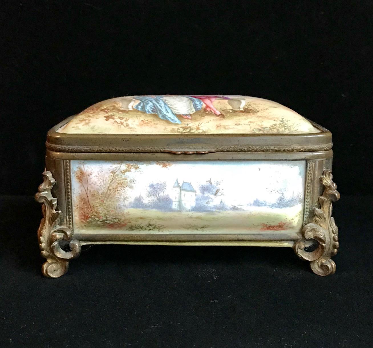 Cast 19th Century French Polychrome Enamel and Bronze Jewelry Box Casket For Sale