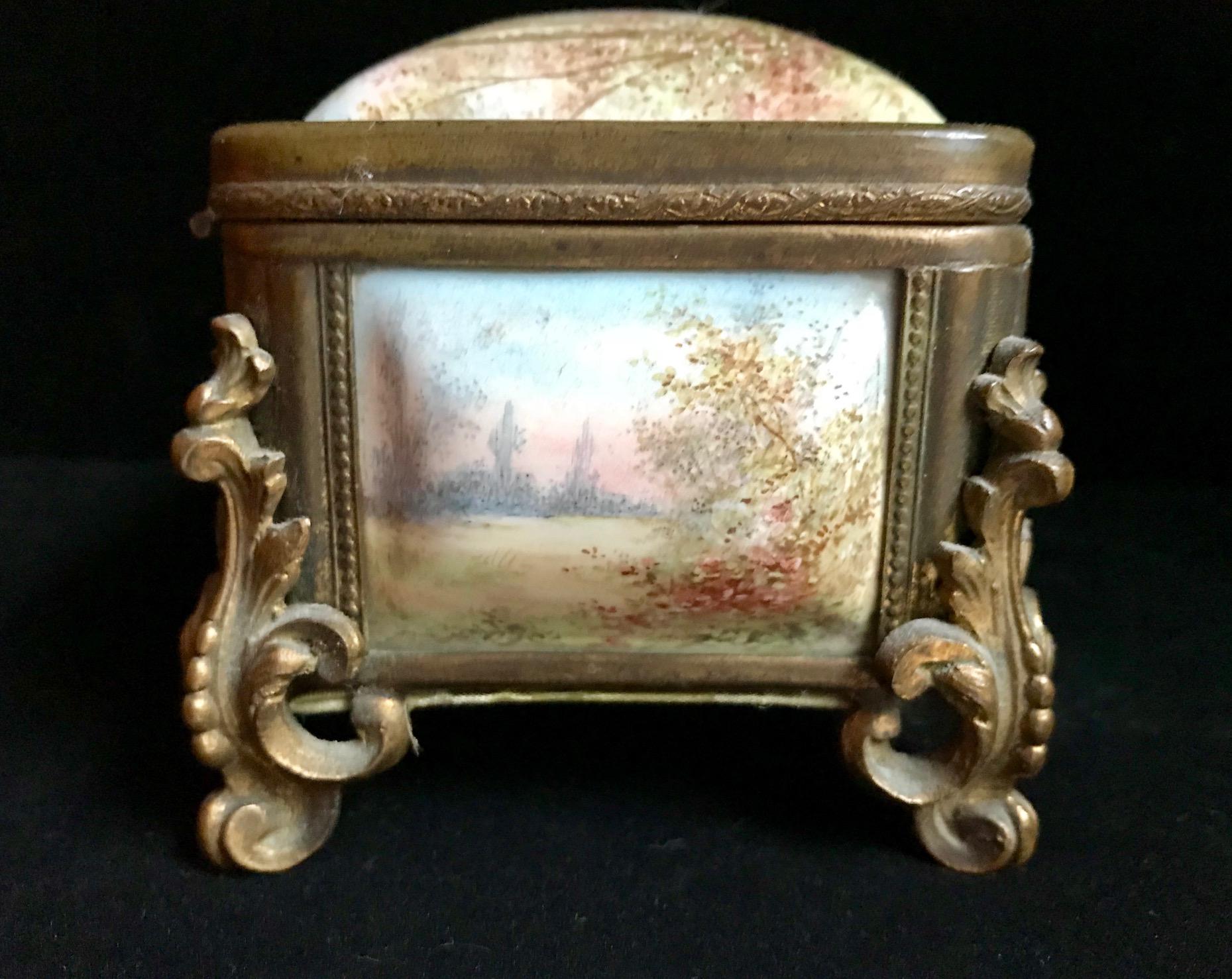 19th Century French Polychrome Enamel and Bronze Jewelry Box Casket In Good Condition For Sale In Vero Beach, FL