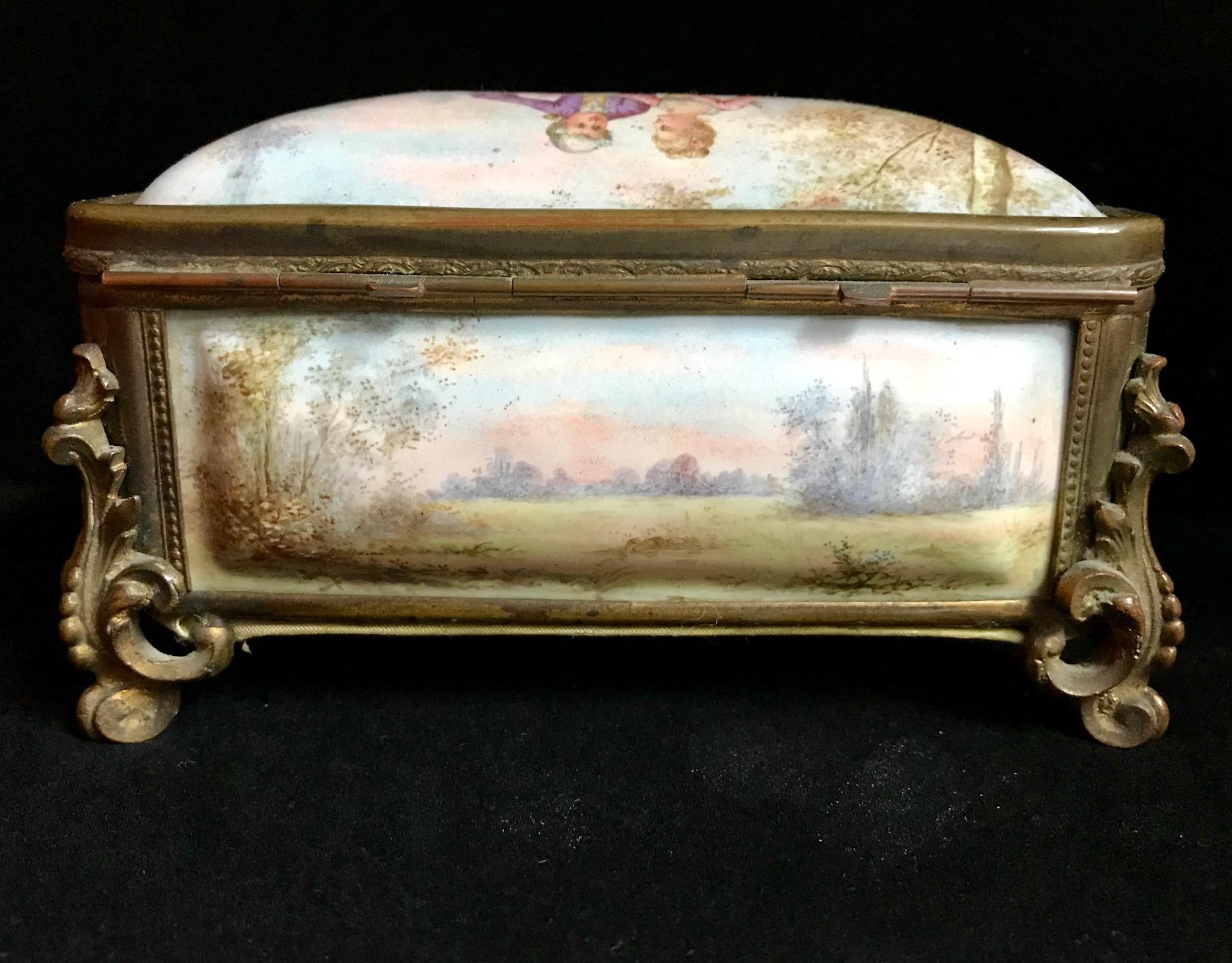 19th Century French Polychrome Enamel and Bronze Jewelry Box Casket For Sale 2