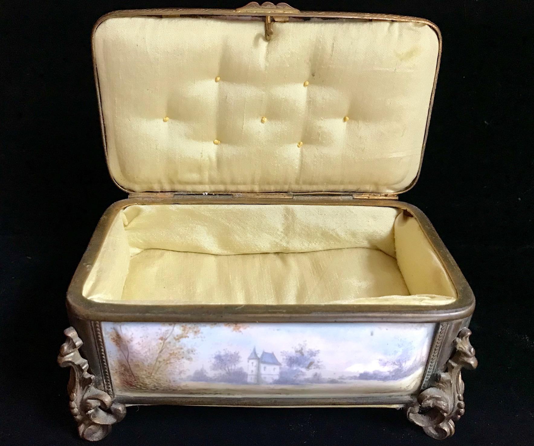 19th Century French Polychrome Enamel and Bronze Jewelry Box Casket For Sale 3