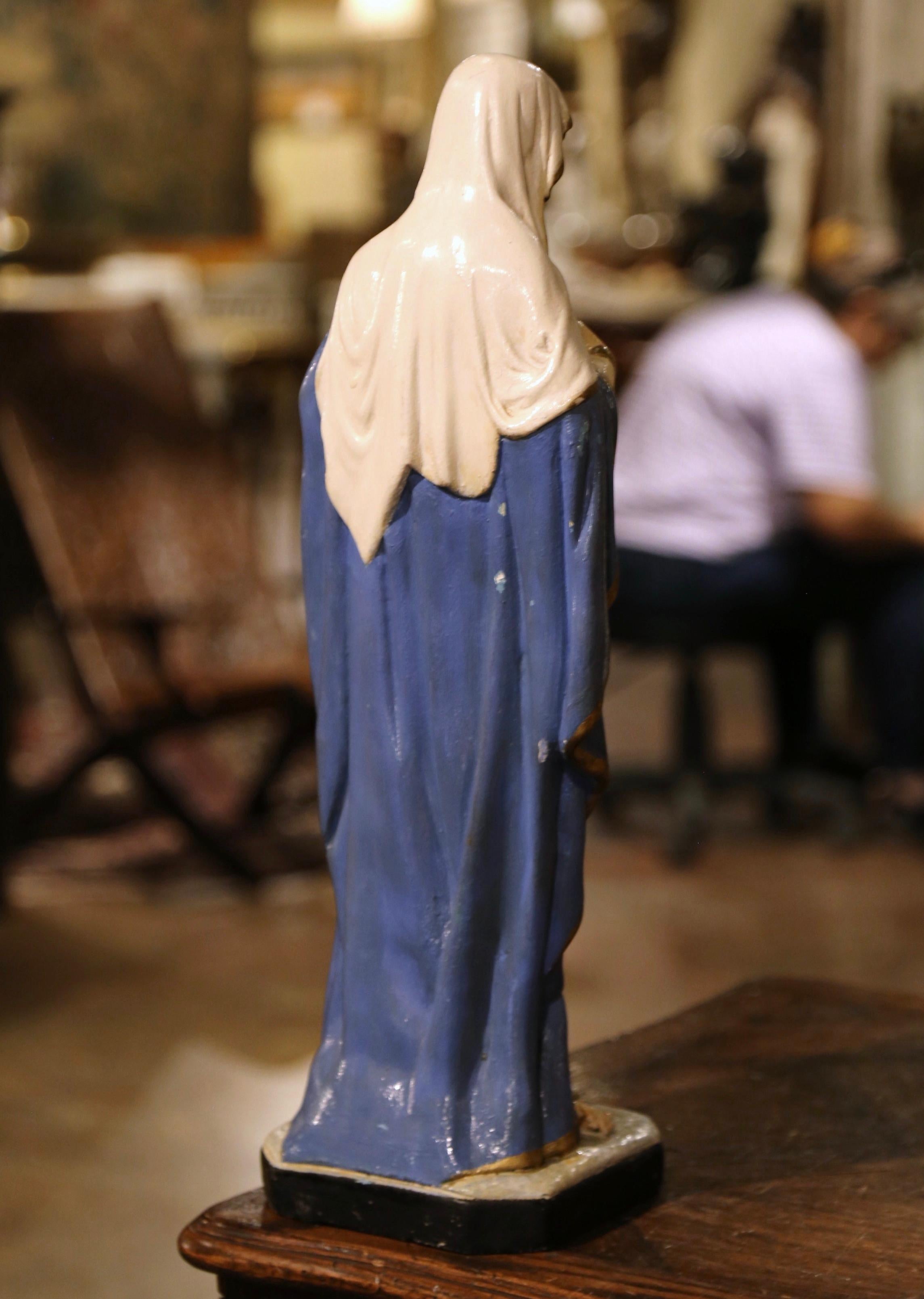 19th Century French Polychrome Statue of the Virgin Mary with Immaculate Heart  1