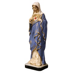 19th Century French Polychrome Statue of the Virgin Mary with Immaculate Heart