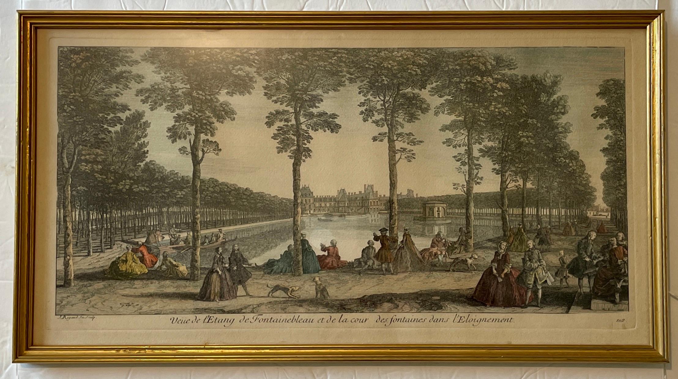 19th century French Pond of Fountainebleau scene lithograph. This piece includes a frame. We have a total of 5 complimenting pieces , collect all of them. add some French style to your home.