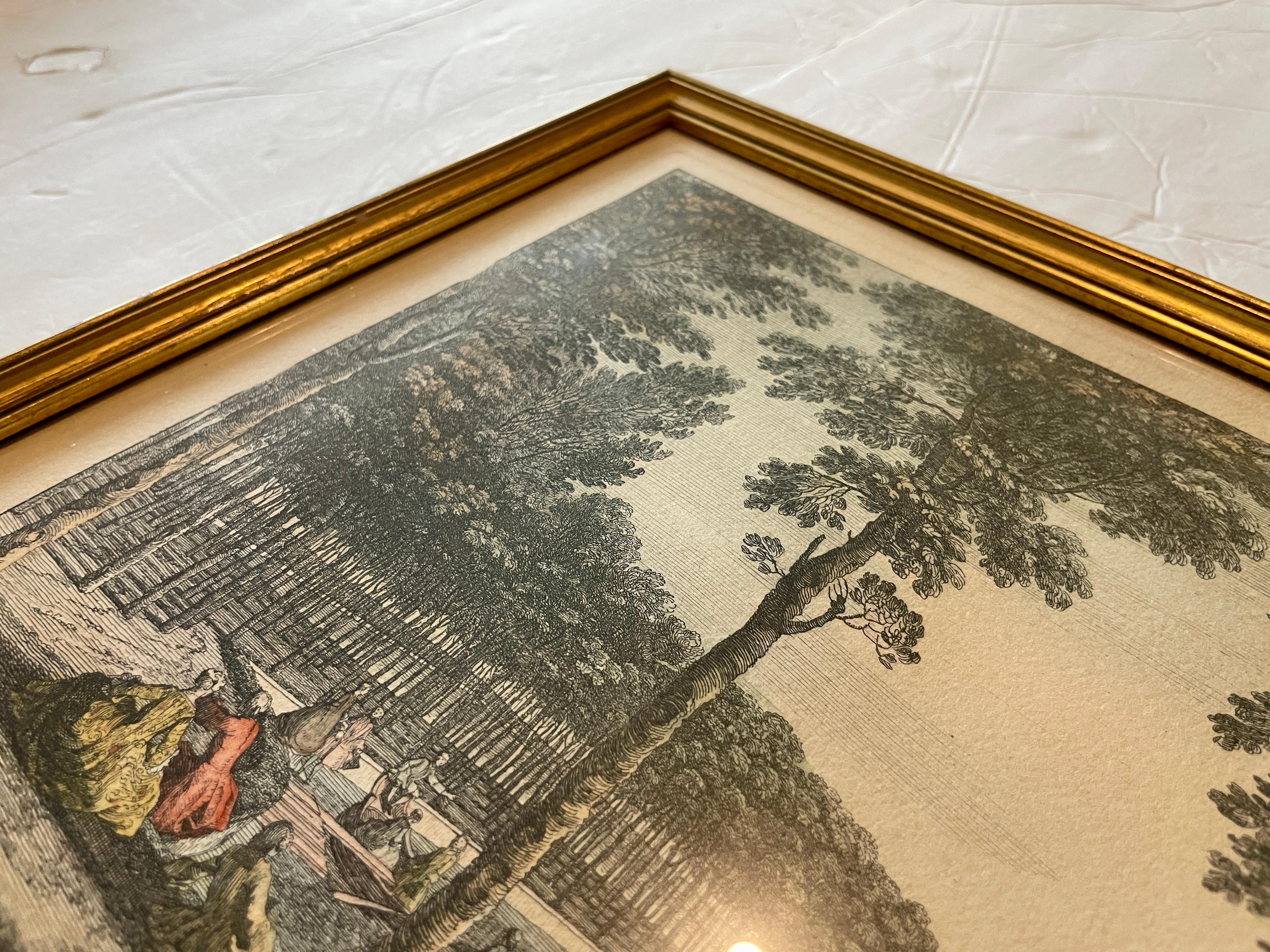 19th Century French Pond of Fountainebleau Scene Lithograph In Good Condition For Sale In Los Angeles, CA