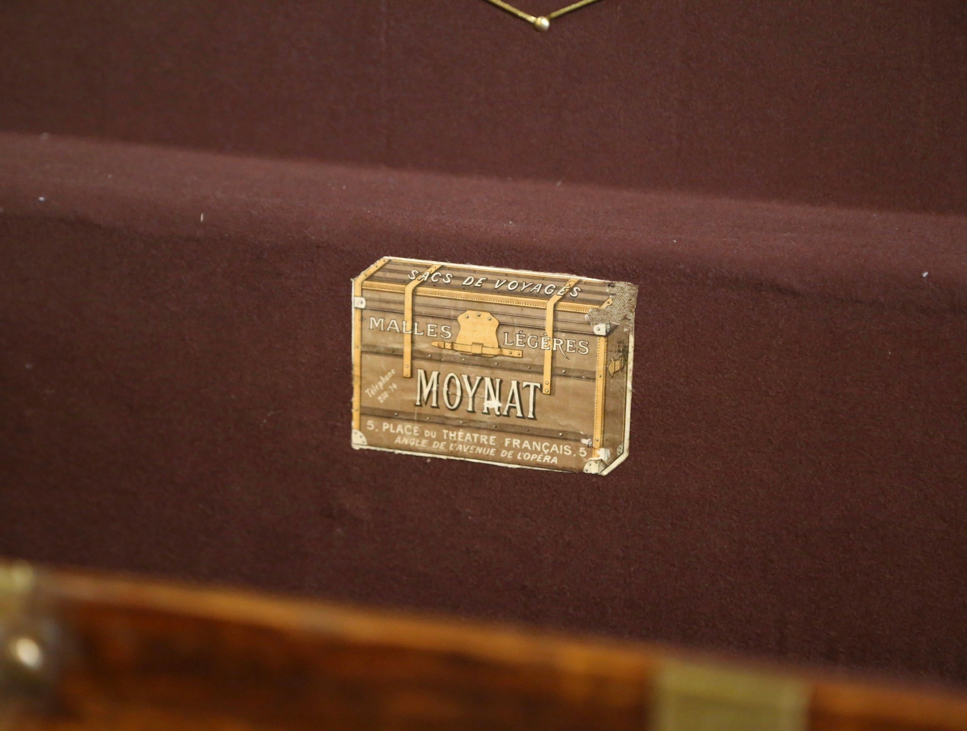 Art Deco 19th Century French Poplar Brass & Leather Trunk Luggage by Maison Moynat, Paris