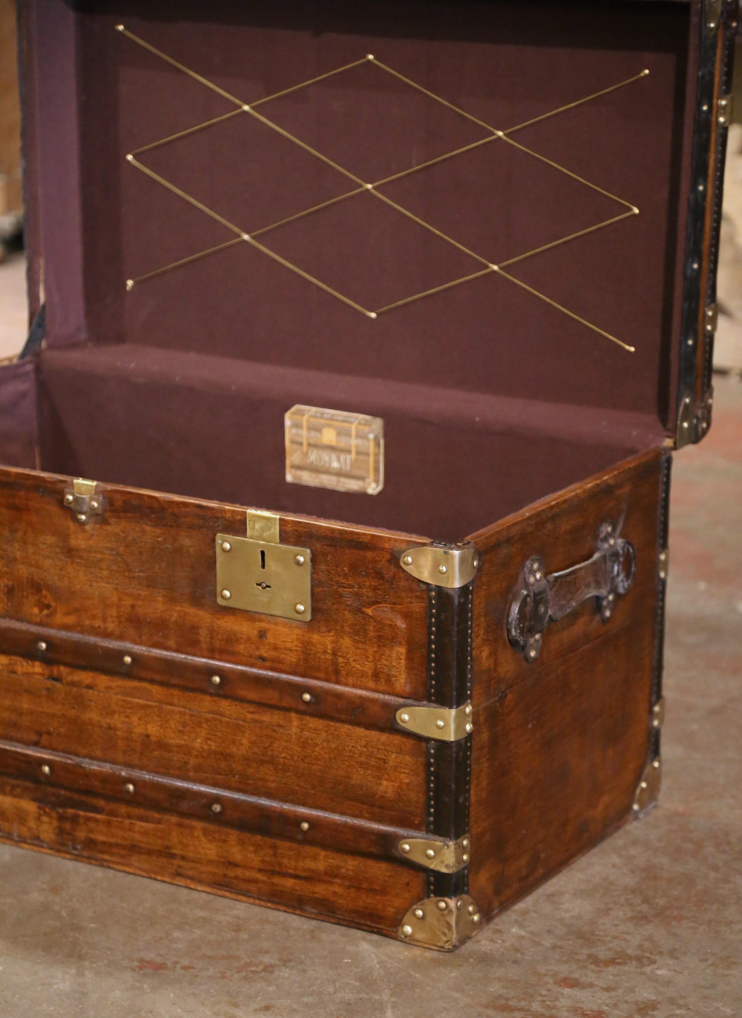 19th Century French Poplar Brass & Leather Trunk Luggage by Maison Moynat, Paris 1