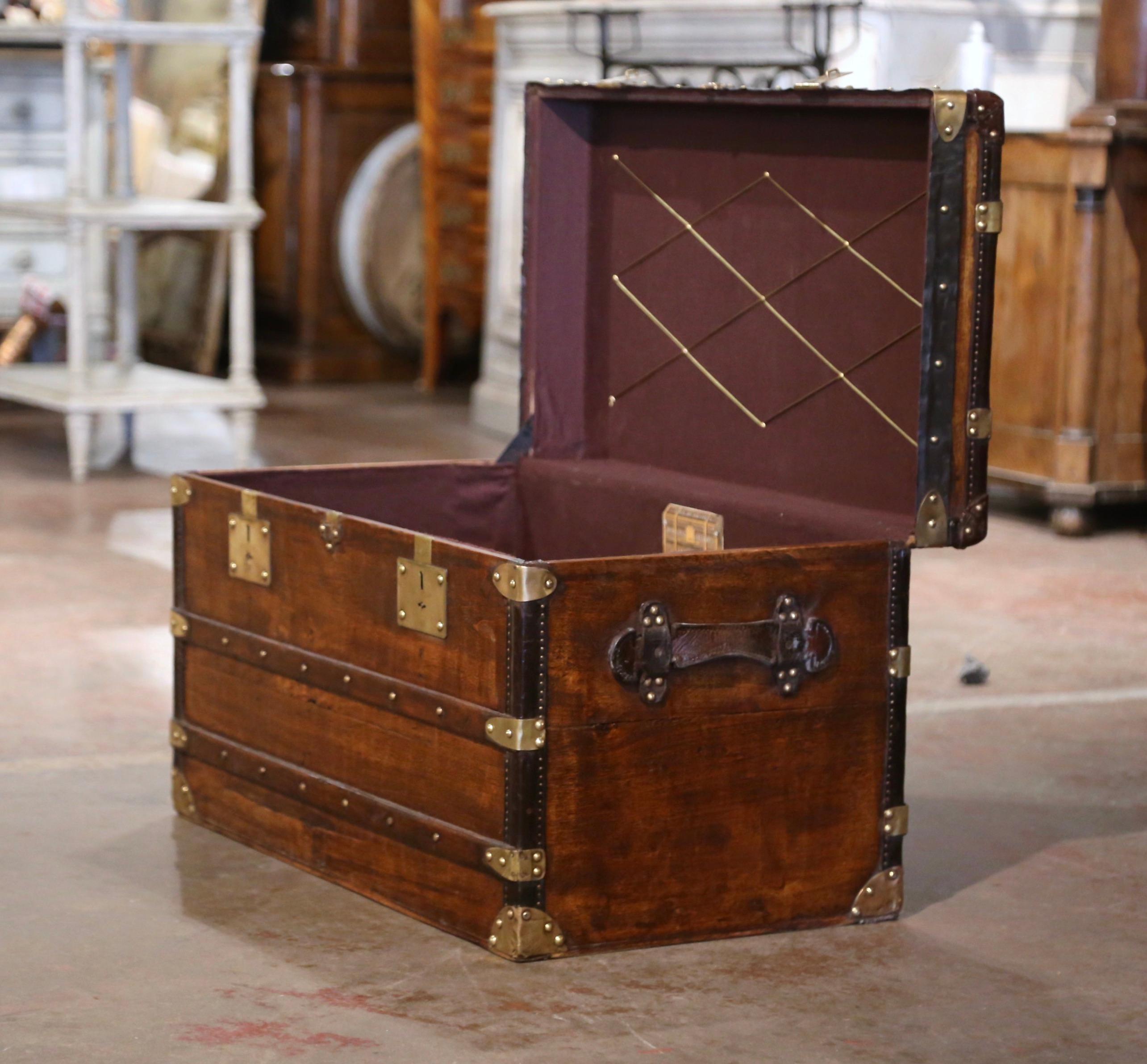 19th Century French Poplar Brass & Leather Trunk Luggage by Maison Moynat, Paris 2