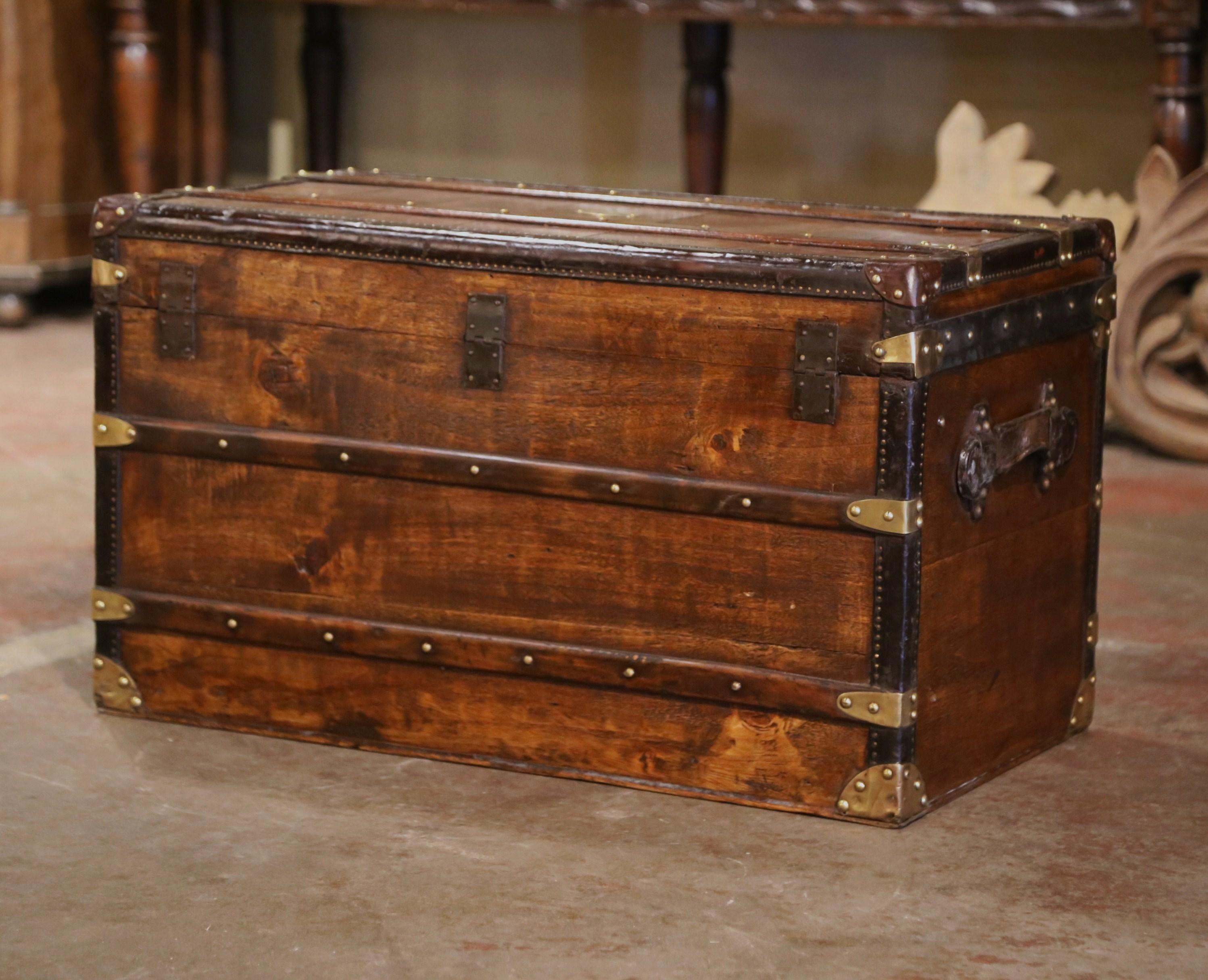 19th Century French Poplar Brass & Leather Trunk Luggage by Maison Moynat, Paris 3