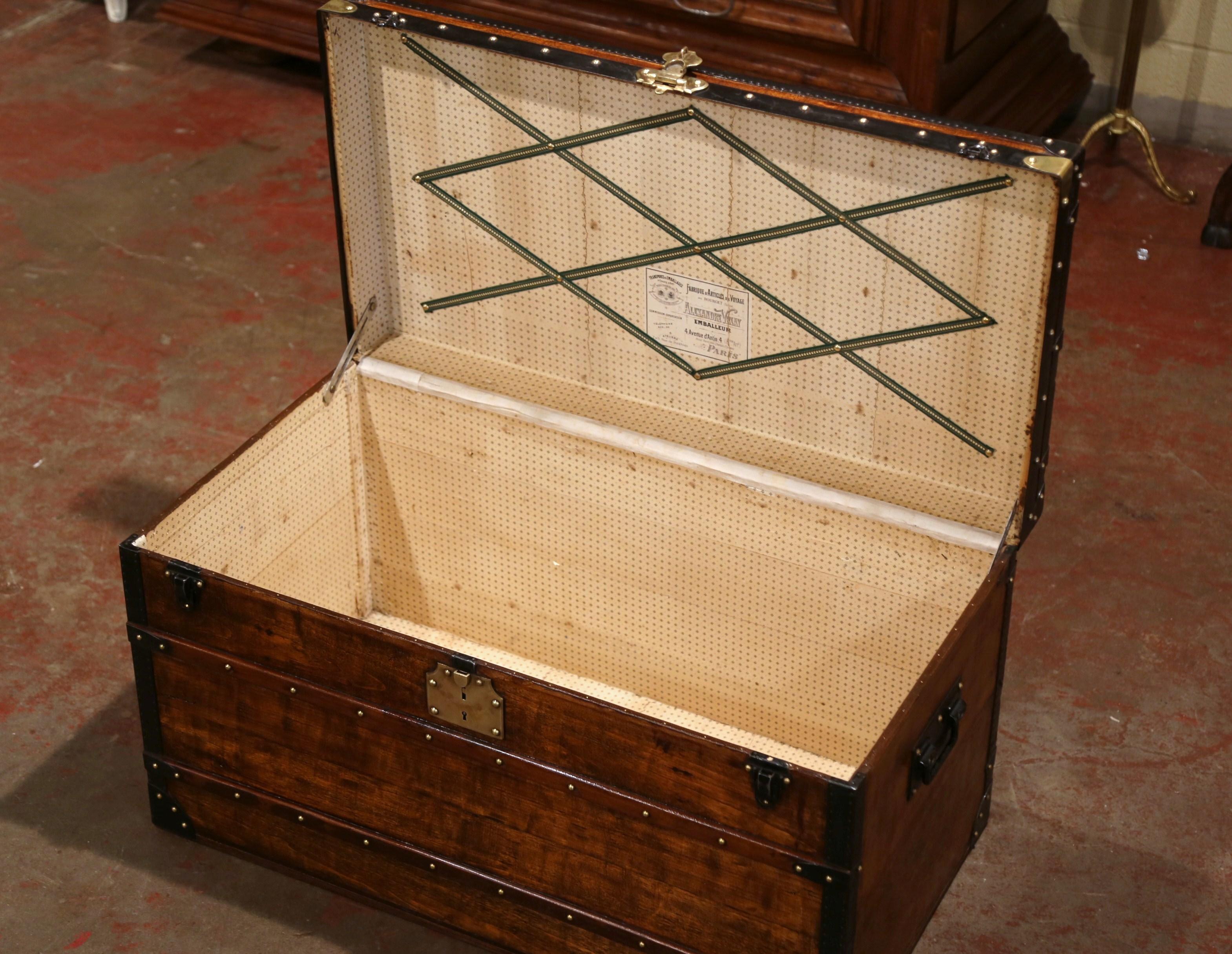 19th Century French Poplar, Iron and Brass Trunk Luggage from A. Velay in Paris 6