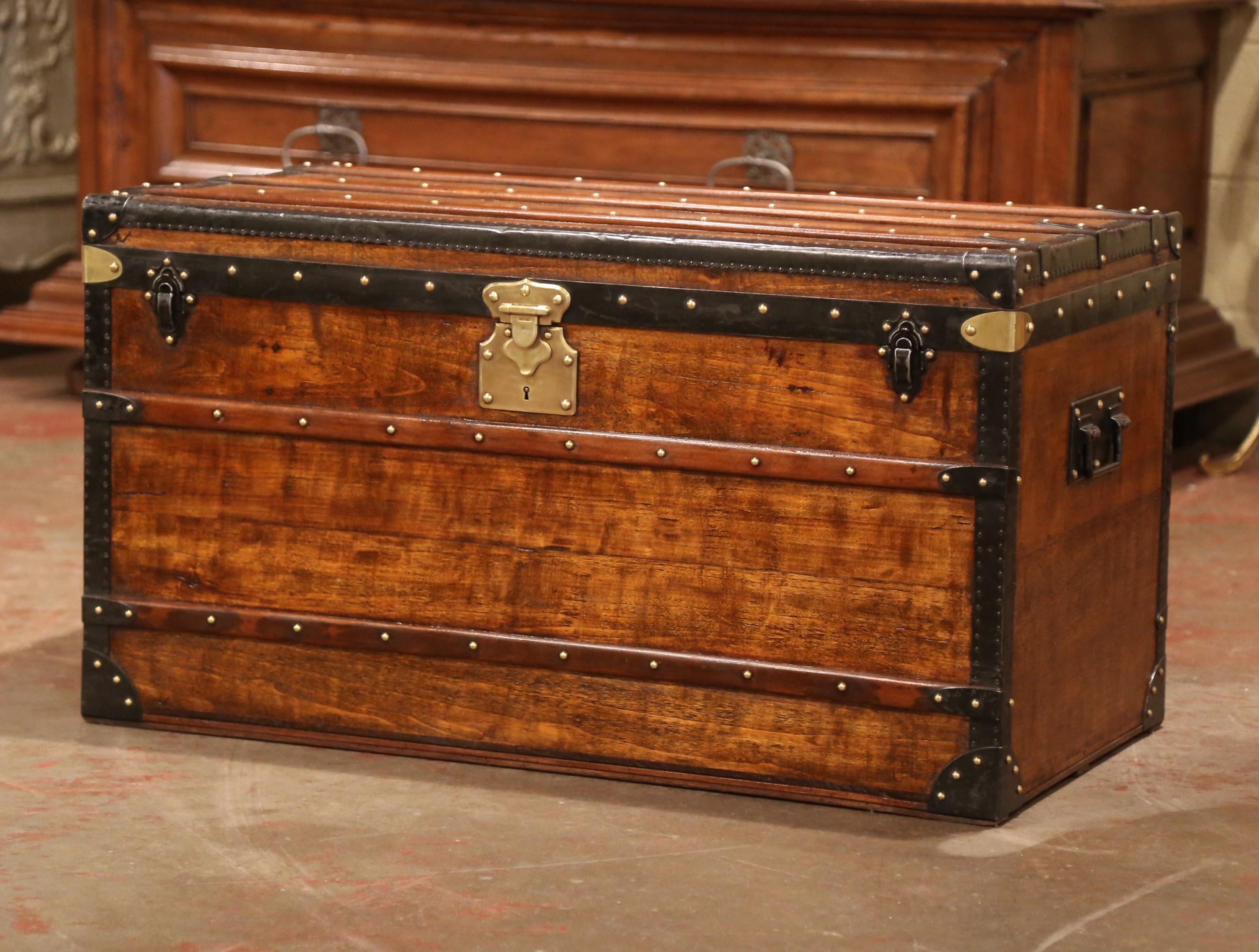 19th Century French Poplar, Iron and Brass Trunk Luggage from A. Velay in Paris 1