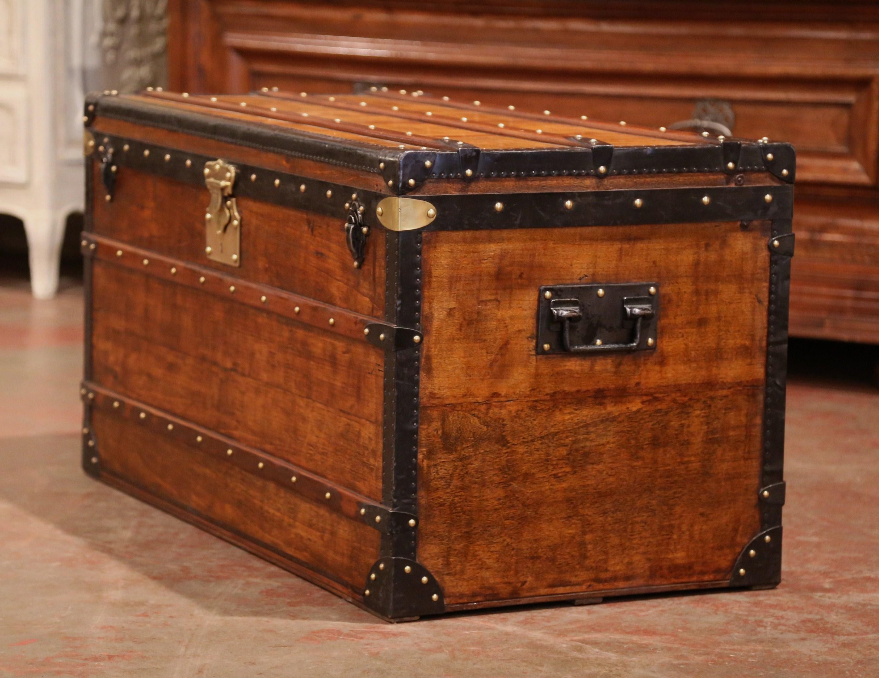 19th Century French Poplar, Iron and Brass Trunk Luggage from A. Velay in Paris 2