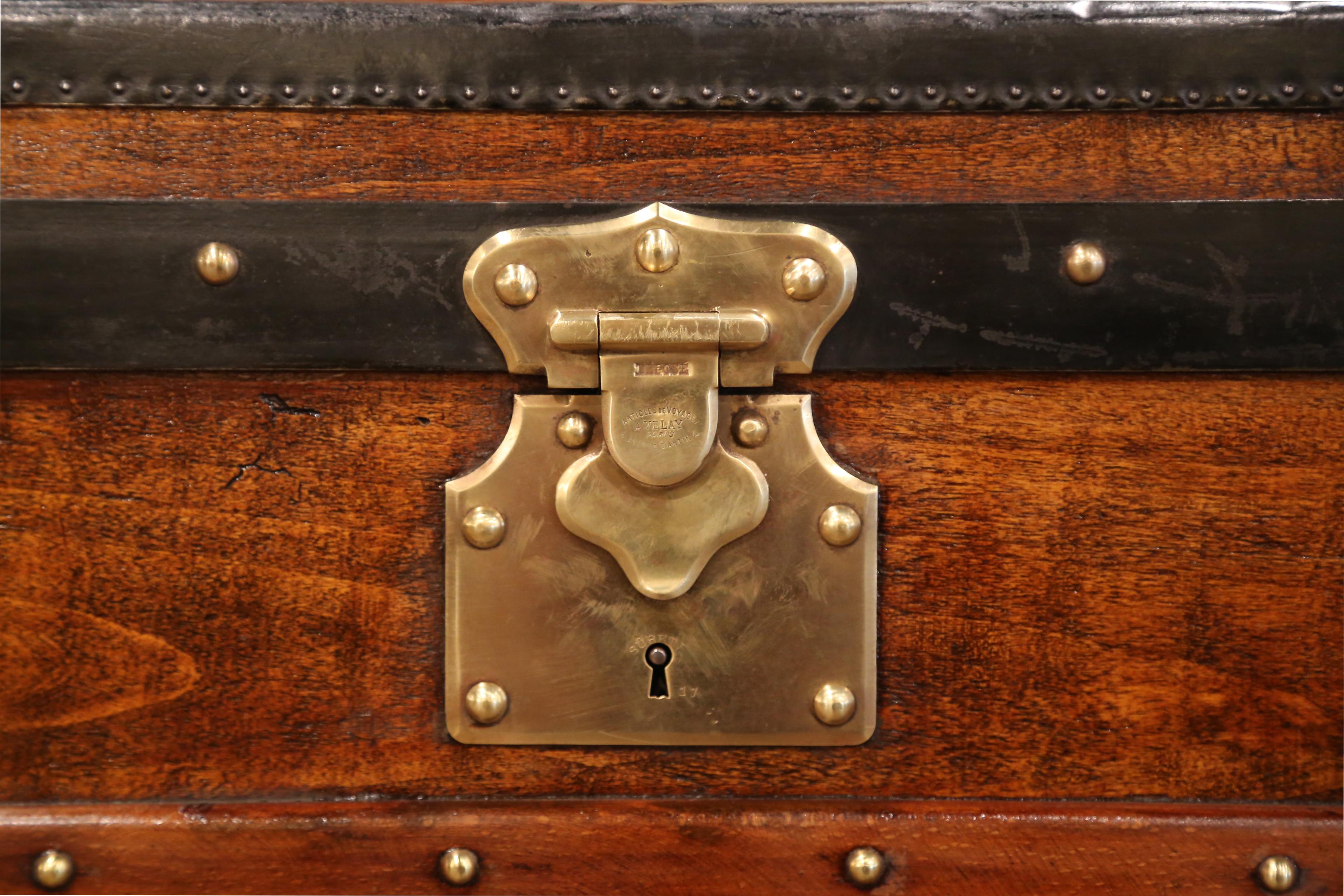 19th Century French Poplar, Iron and Brass Trunk Luggage from A. Velay in Paris 3