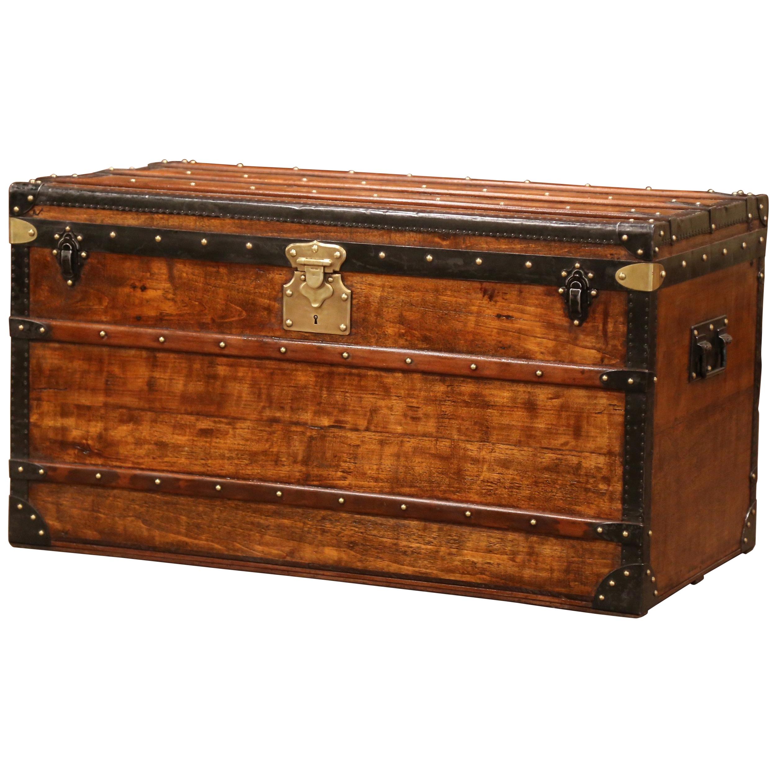 19th Century French Poplar, Iron and Brass Trunk Luggage from A. Velay in Paris