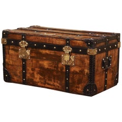 Antique 19th Century French Poplar, Iron and Brass Trunk Luggage from Dupont Paris
