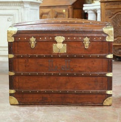 19th Century French Poplar, Iron and Leather Bombe Trunk Luggage from Paris