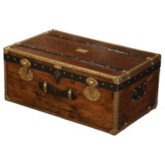 19th Century French Poplar Iron & Leather Trunk Luggage by Pierre de Man, Lille