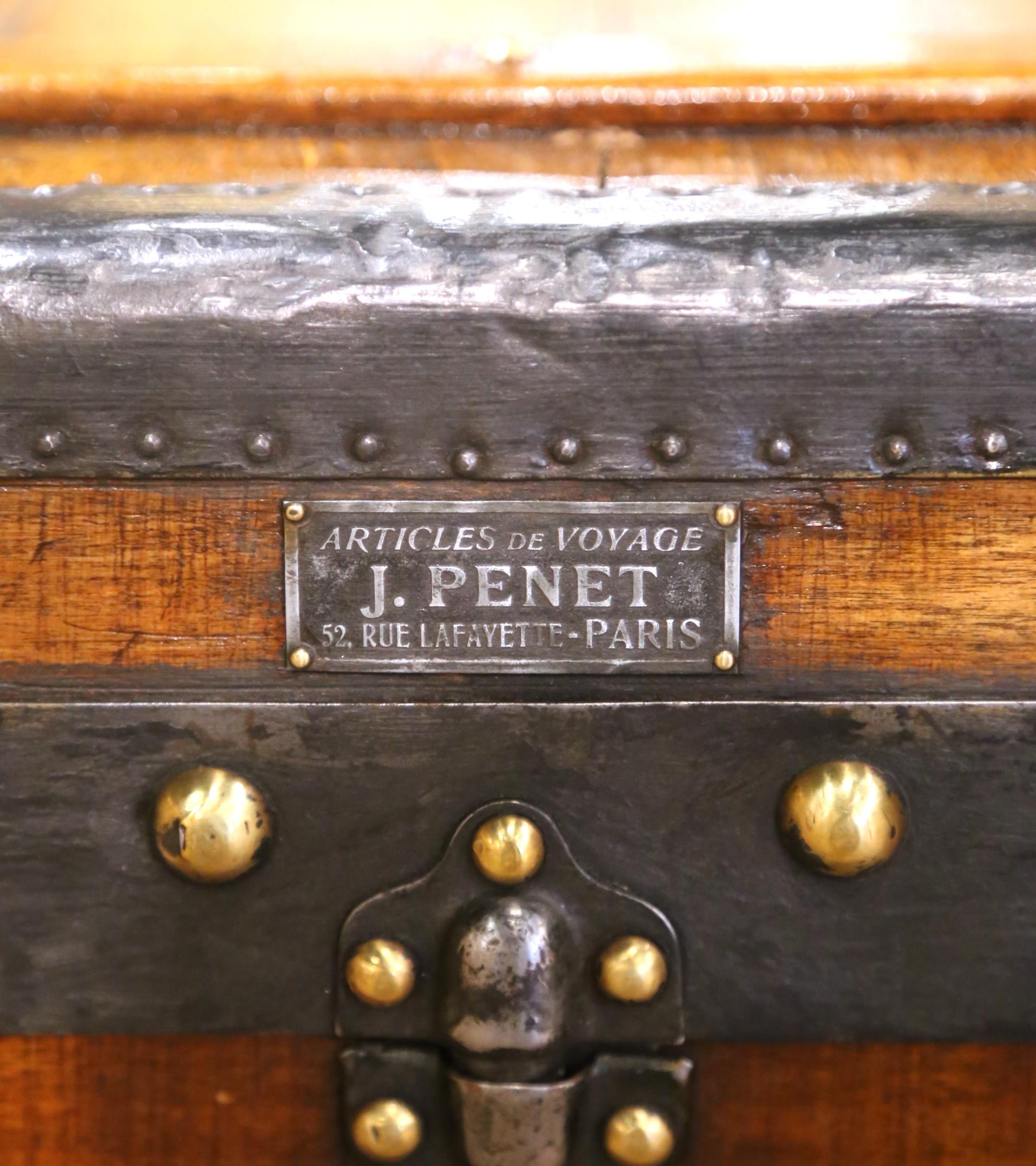 19th Century French Poplar, Leather and Metal Travel Trunk by J. Penet, Paris en venta 1
