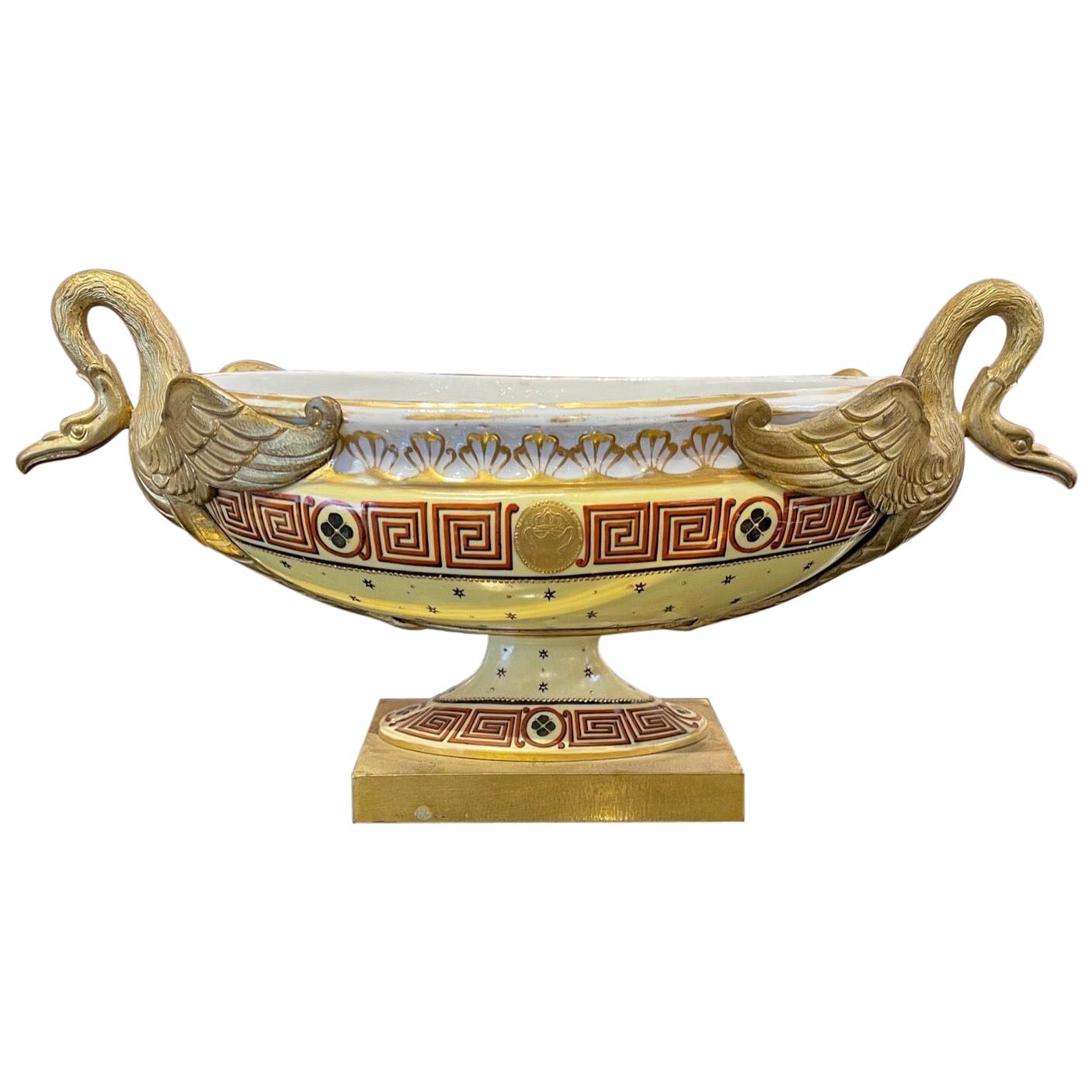 19th Century French Porcelain and Gilt Bronze Centerpiece with Greek Key Pattern