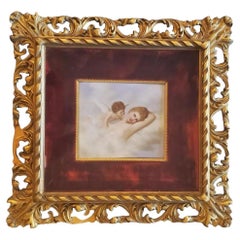 19th Century French Porcelain Angel Plaque, Framed