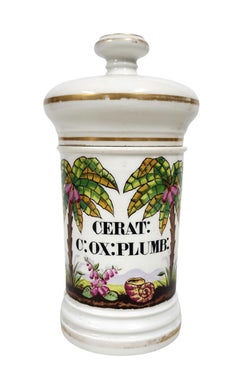 Französisches Porzellan-Apotheker-/Pharmacy-Krug des 19. Jahrhunderts - 'CERAT: C: OX: PLUMB:'