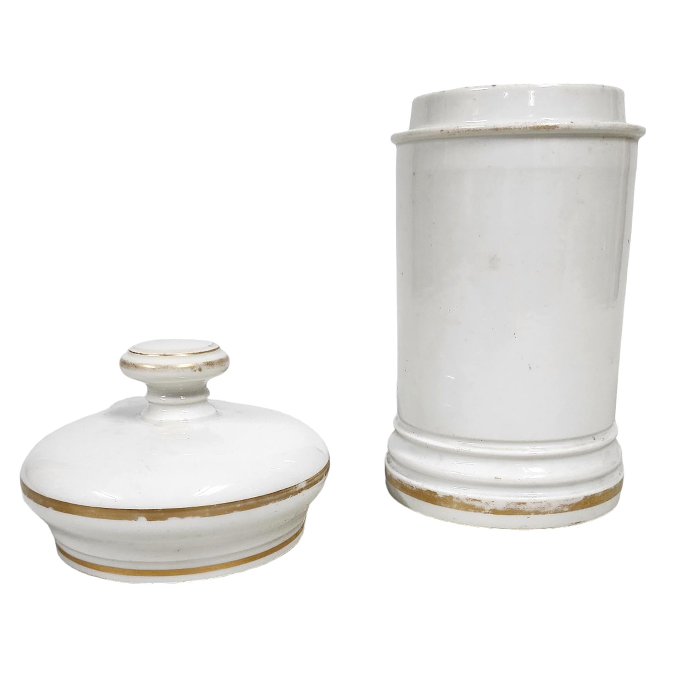 Ceramic 19th Century French Porcelain Apothecary/Pharmacy Jar - 'CERAT: C: OX: PLUMB:' For Sale