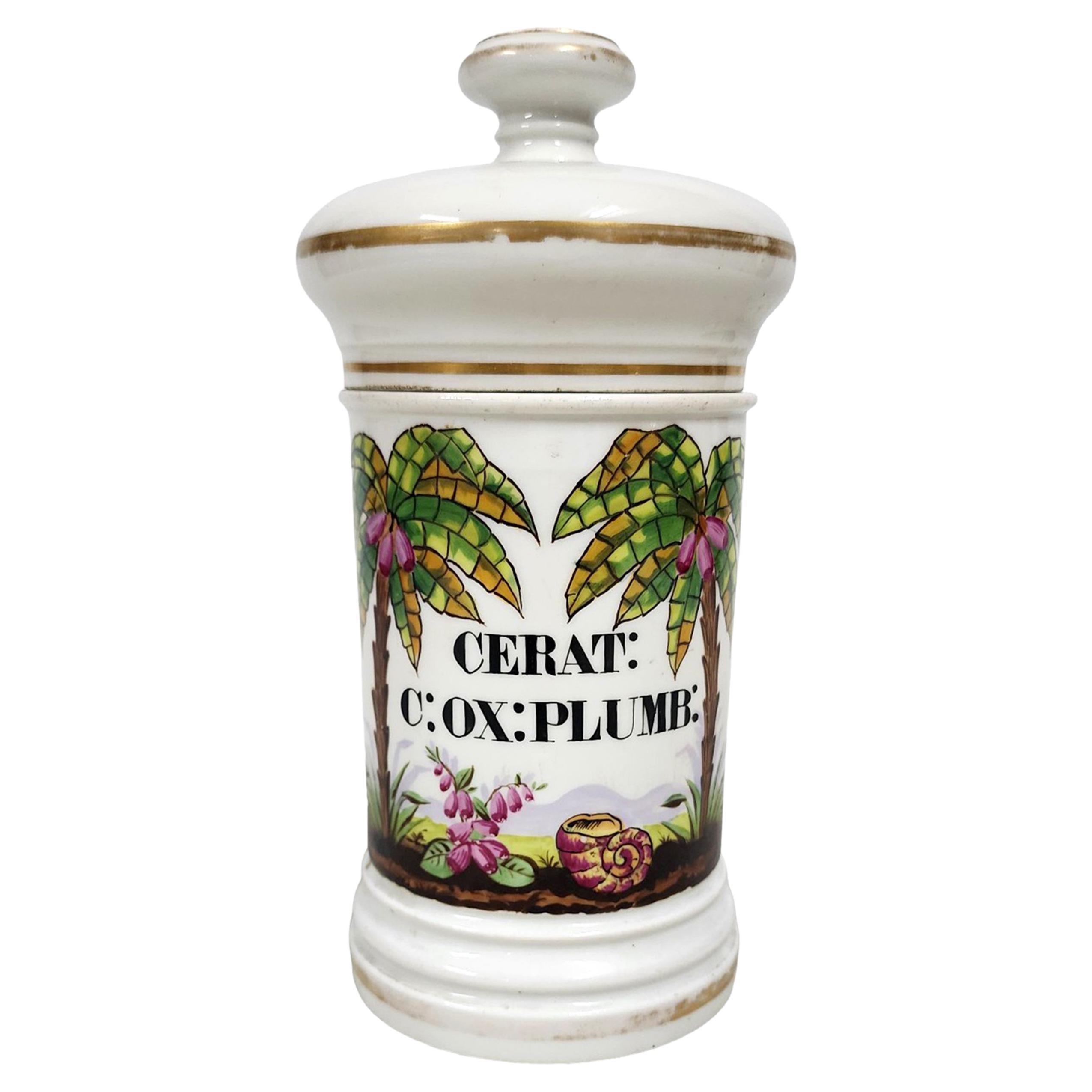19th Century French Porcelain Apothecary/Pharmacy Jar - 'CERAT: C: OX: PLUMB:'