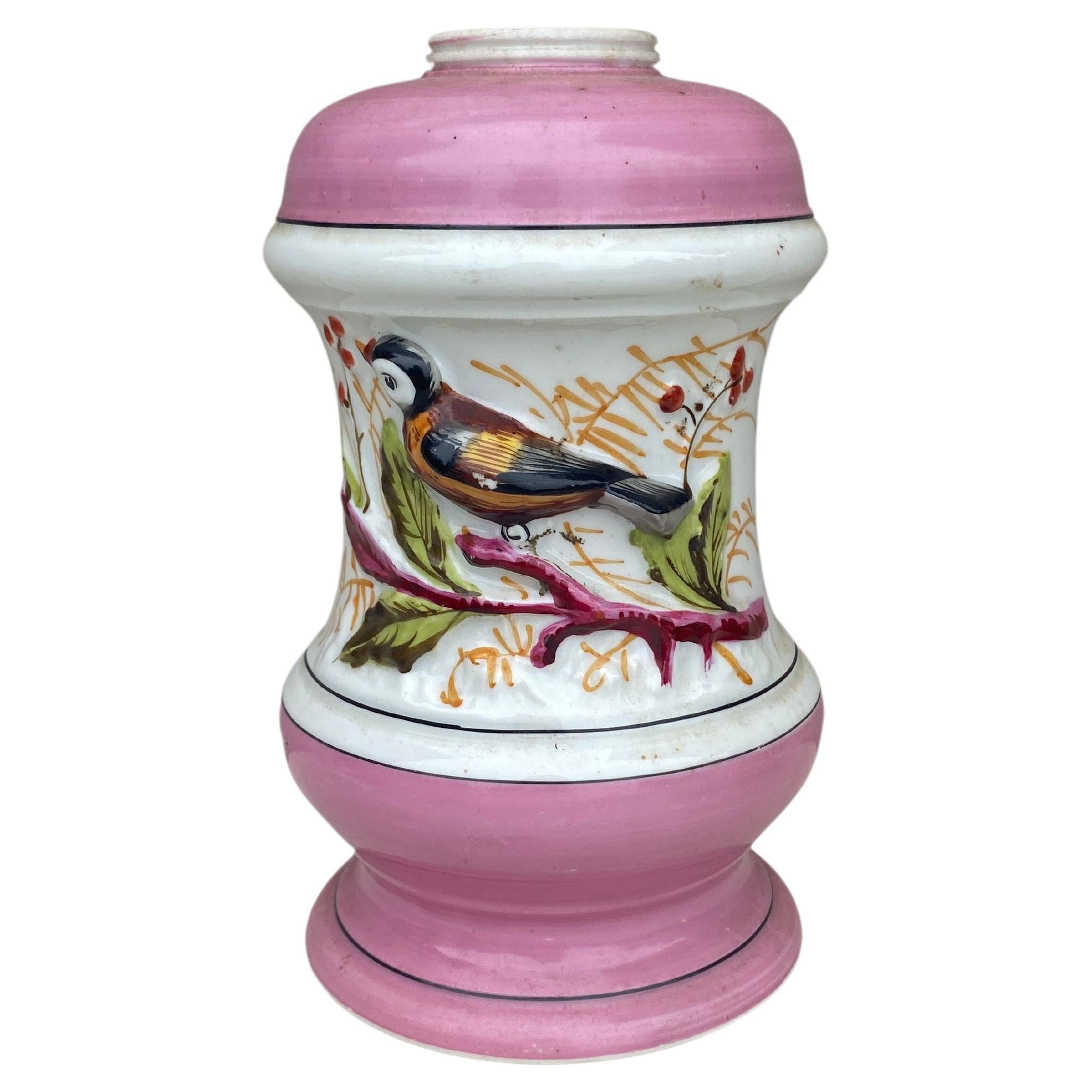 19th Century French Porcelain Bird Lamp For Sale