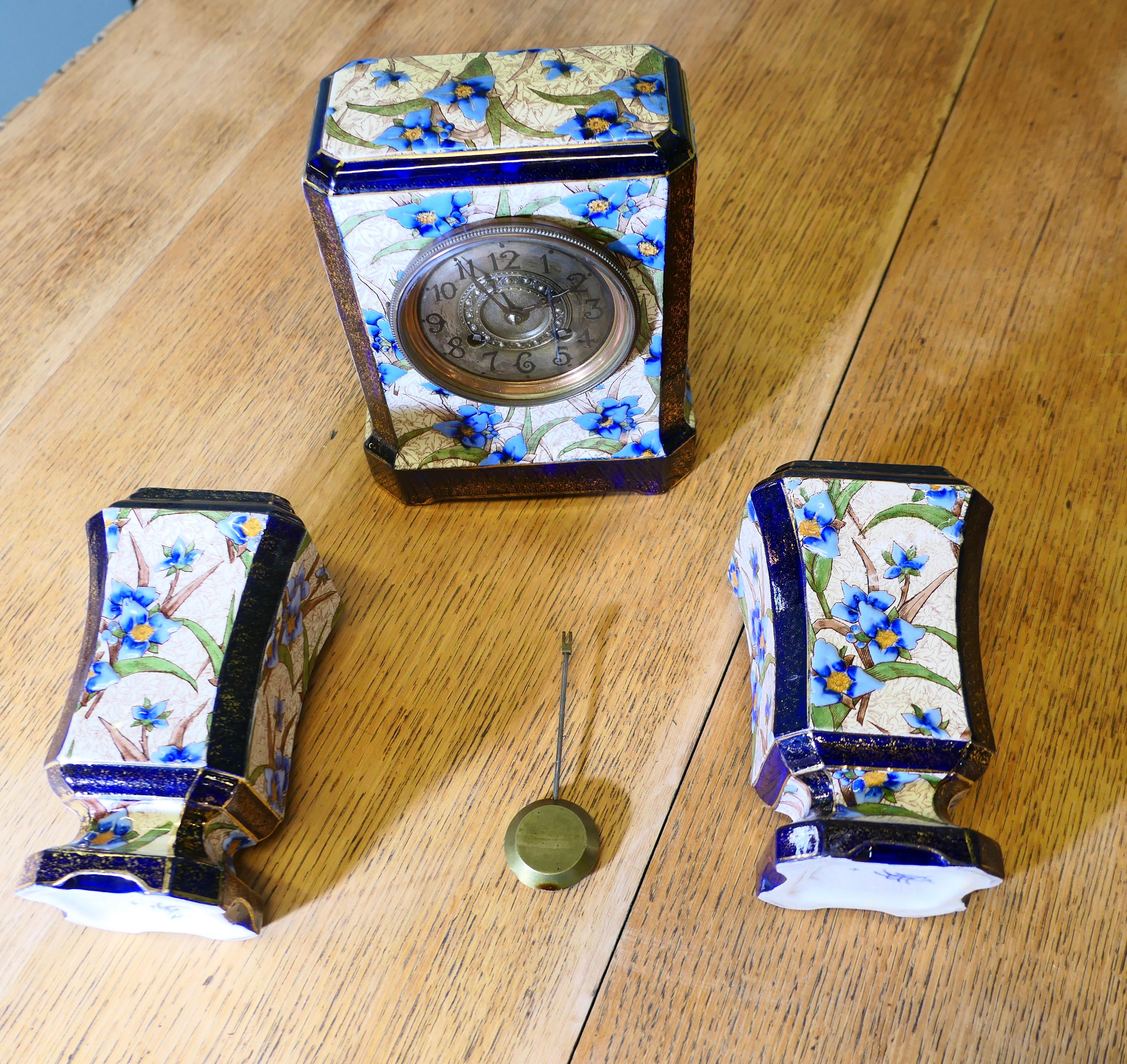 Late 19th Century 19th Century French Porcelain Clock Set For Sale