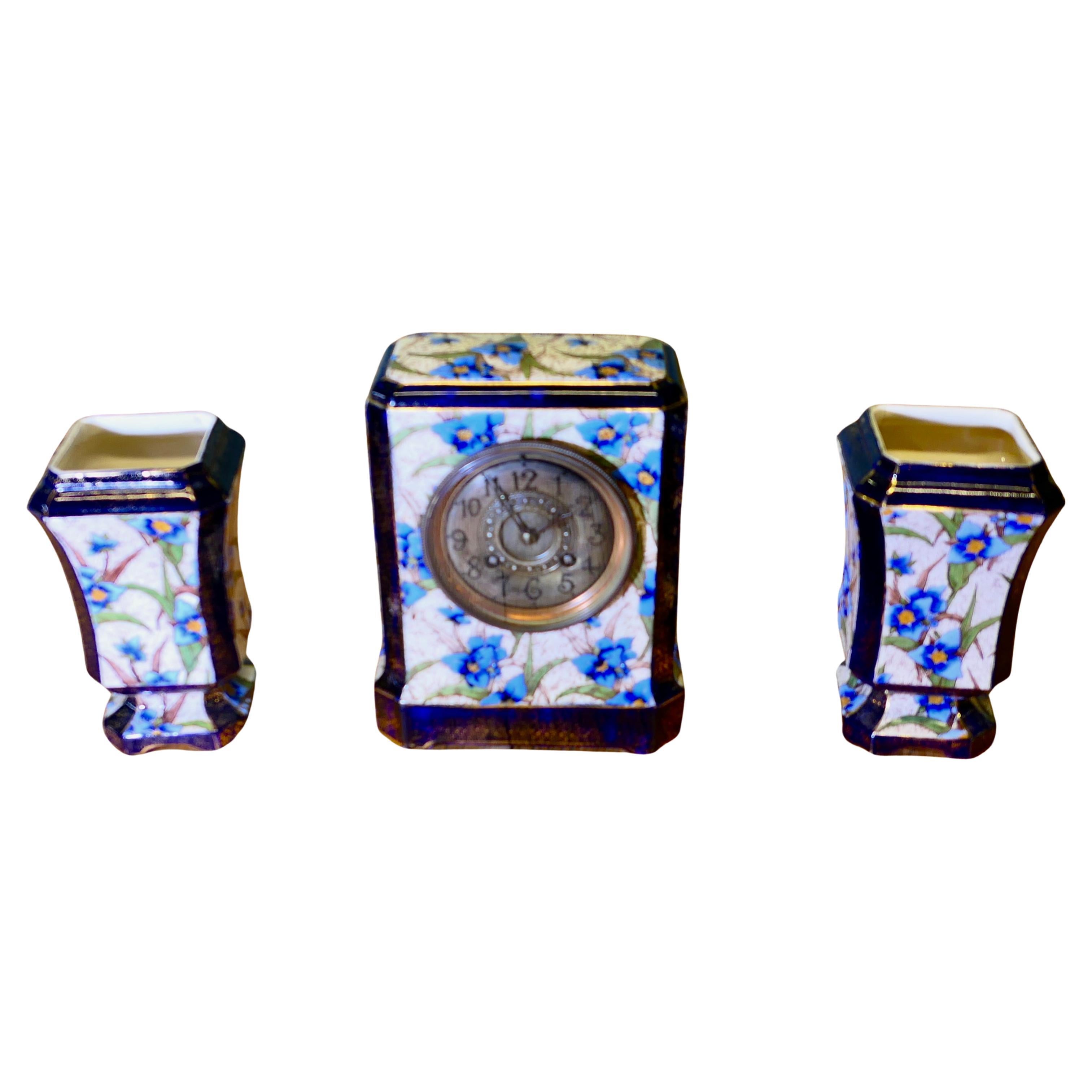 19th Century French Porcelain Clock Set For Sale
