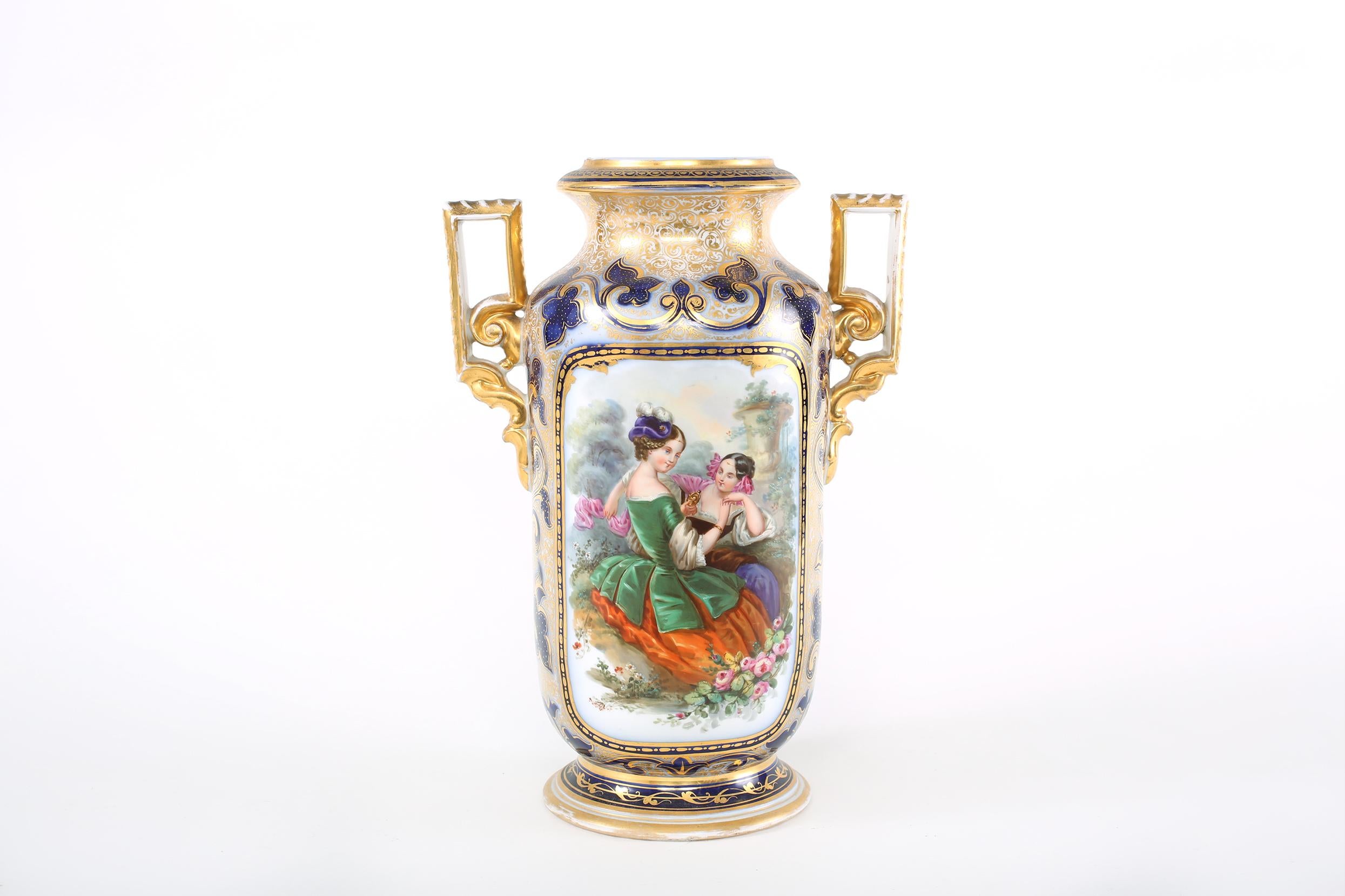  French Porcelain Decorative Vase  / Side Handles For Sale 5