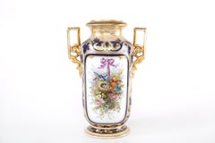 French Porcelain Decorative Vase  / Side Handles