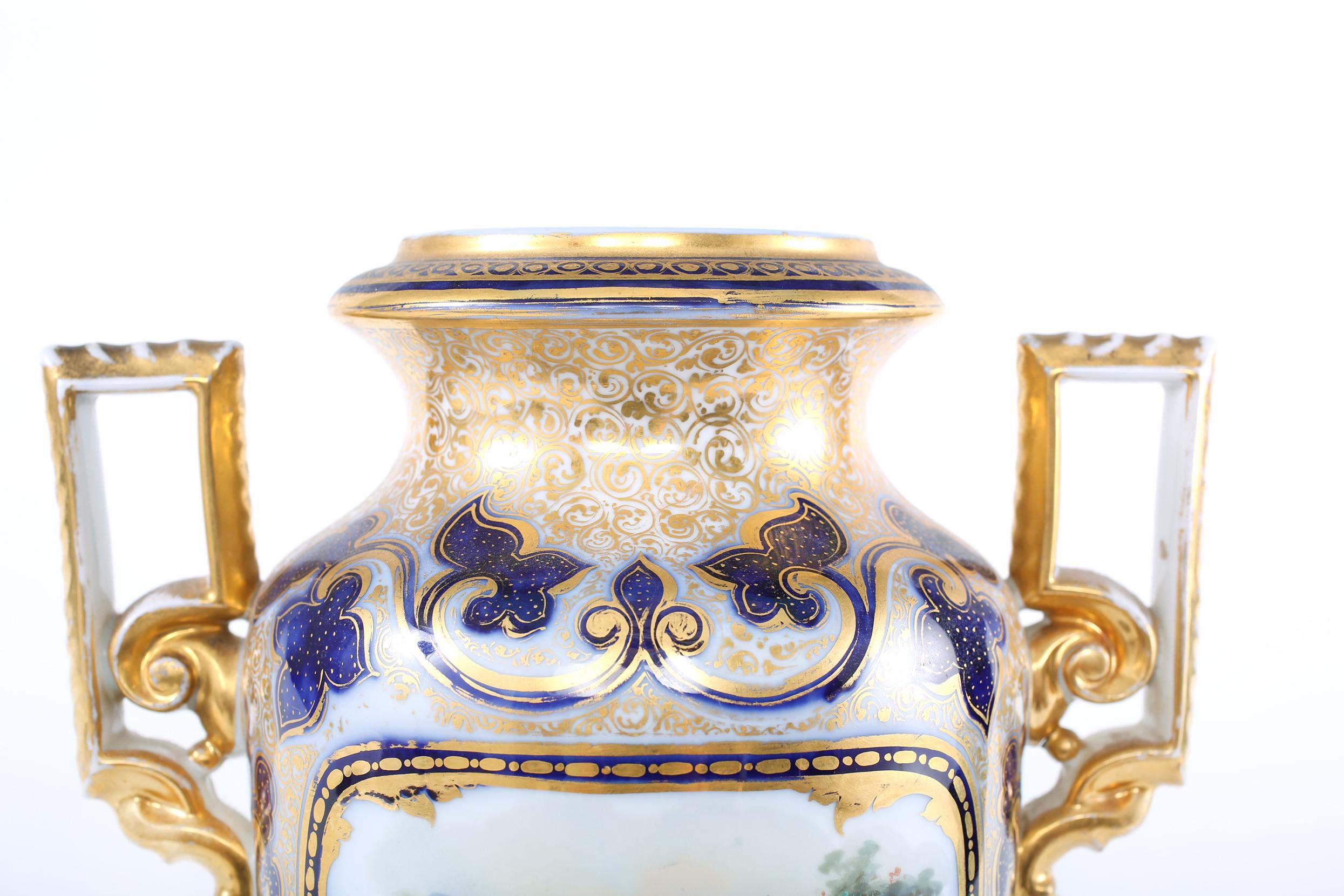 Mid-19th Century  French Porcelain Decorative Vase  / Side Handles For Sale