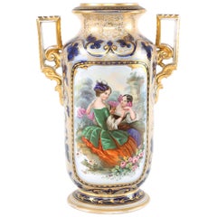 French Porcelain Decorative Vase  / Side Handles